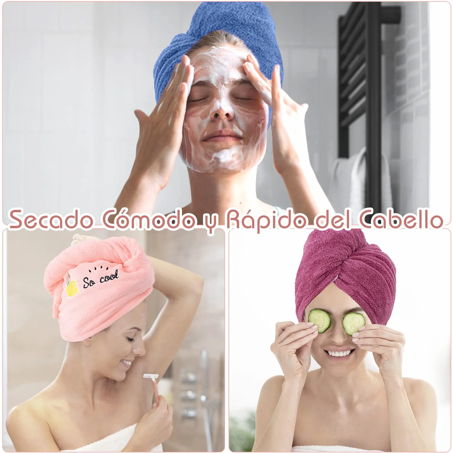 VEGCOO Toalla para el Cabello Turbante Seca Pelo Mujer Superabsorbente Secado Rápido Microfibra