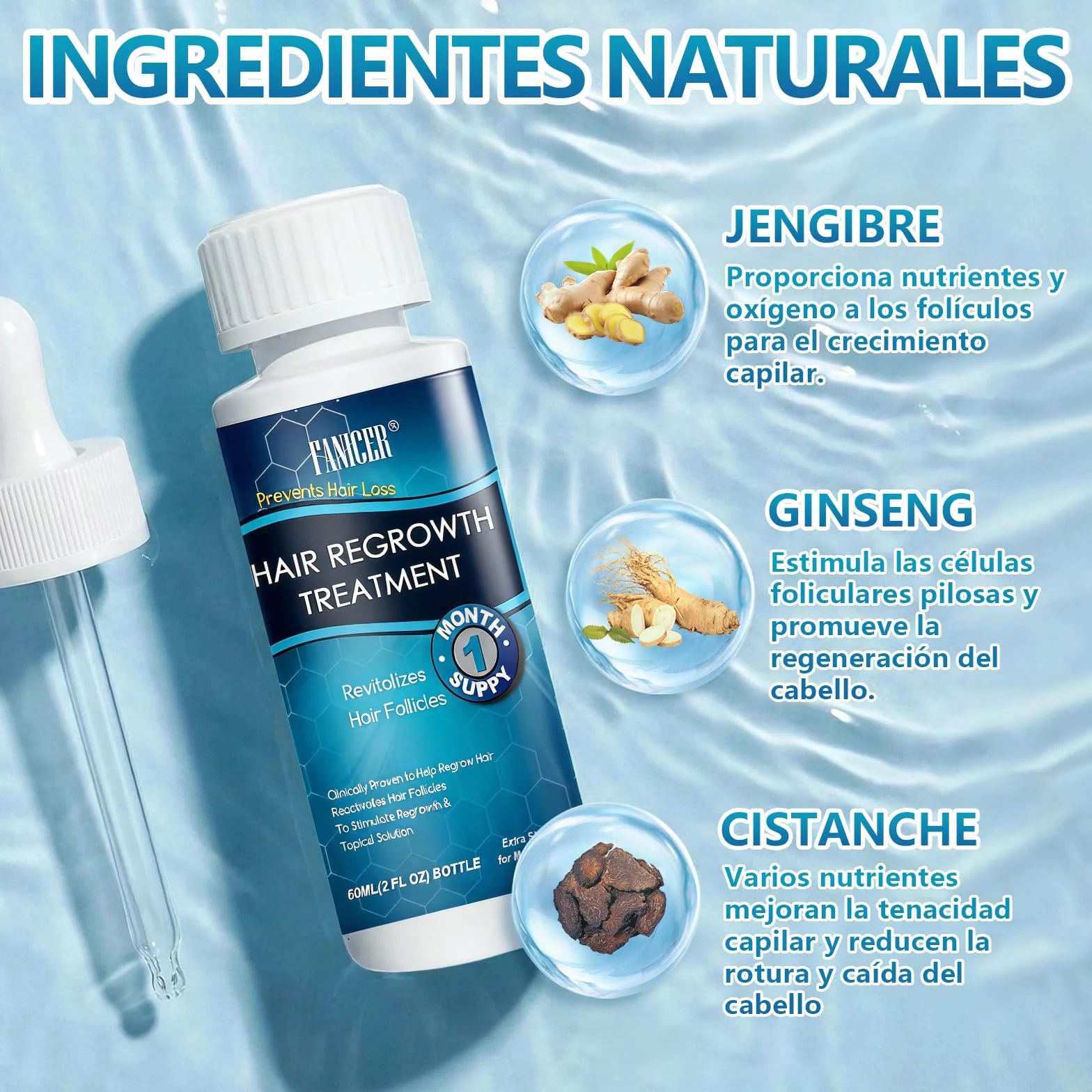 Suero De Crecimiento Del Cabello, Hair Growth Serum para Crece Pelo Rapido, Anticaida Pelo 60ml