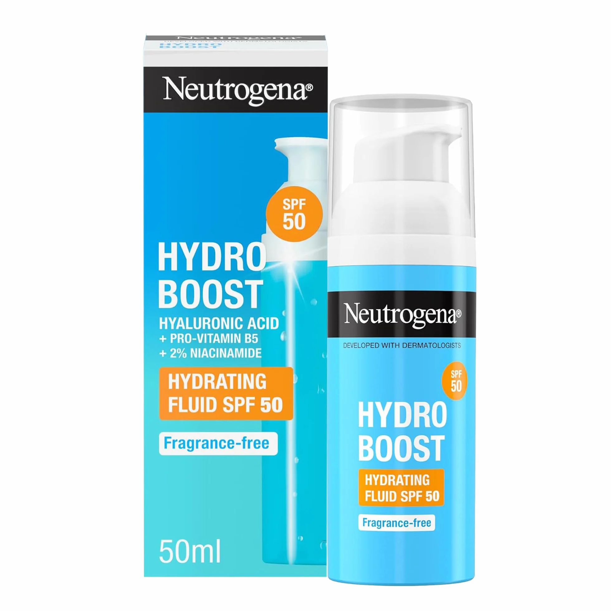 Neutrogena Hydro Boost Fluido Hidratante SPF 50 50 ml Crema Solar con Ácido Hialurónico y Niacinamida