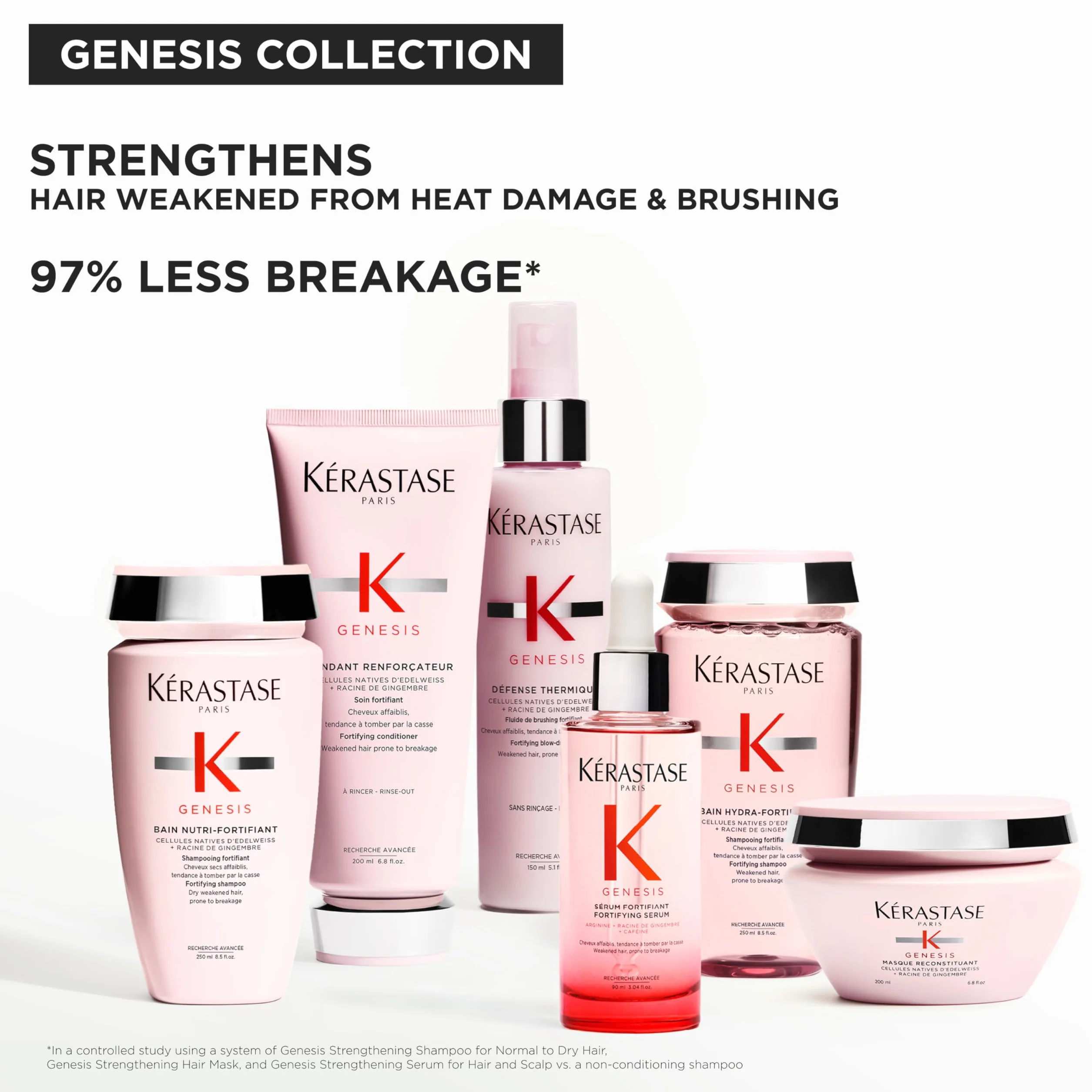Kerastase Genesis - Suero para el cabello, evita la caída del cabello, fortalece el cabello débil, enriquecido con jengibre y cafeína, 97% menos de rotura, 3.04 onzas líquidas