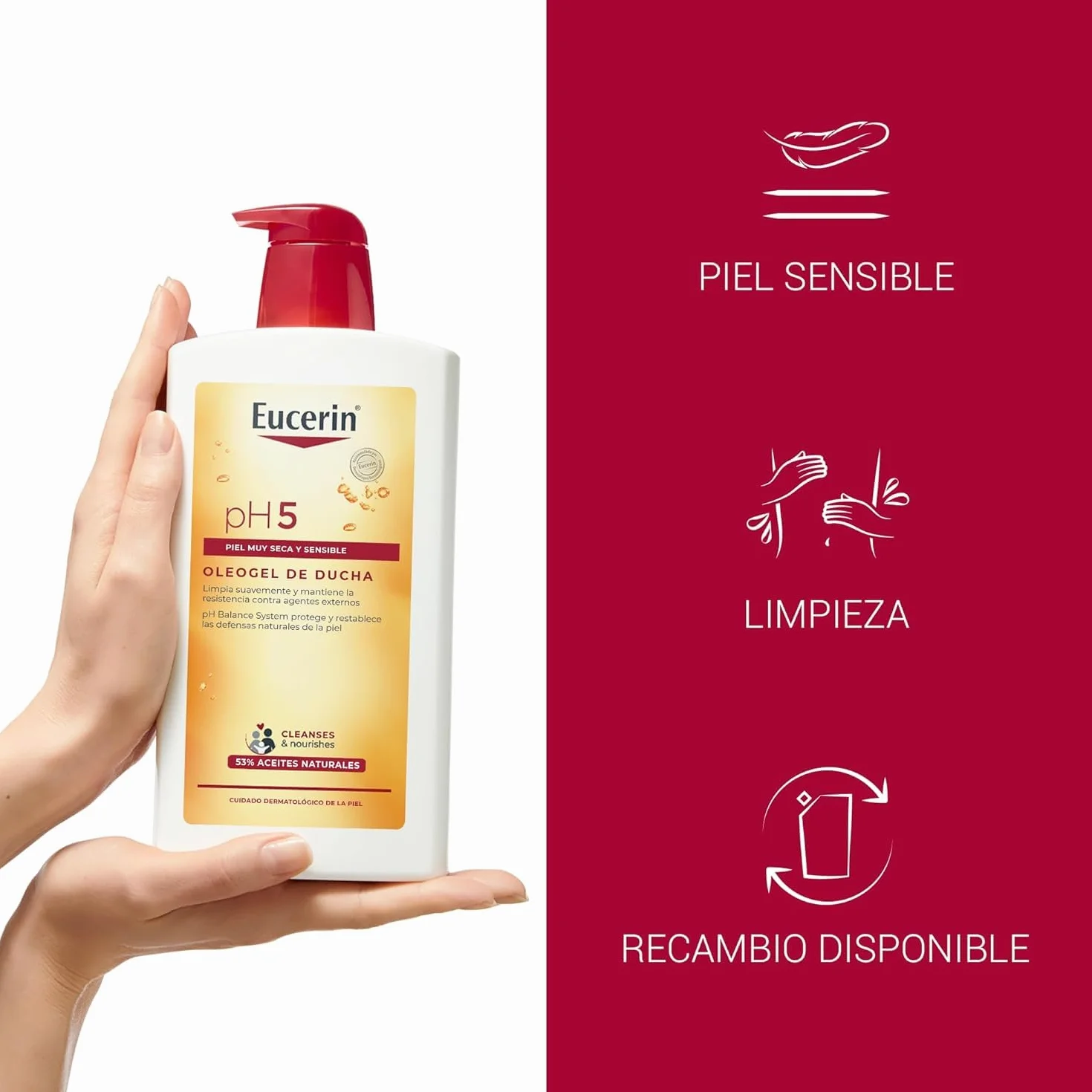 Eucerin pH5 Óleogel de Ducha Reconfortante 1000 ml, aceite limpiador corporal y facial con aceites naturales