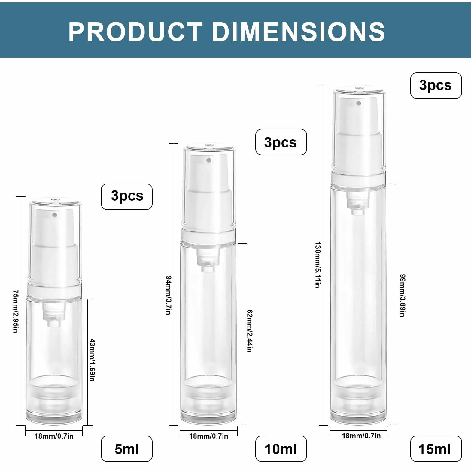 Presión Vacío Contenedor Bomba 9 Piezas 5ml 10ml 15ml Botellas Viaje Portátiles Cosméticos
