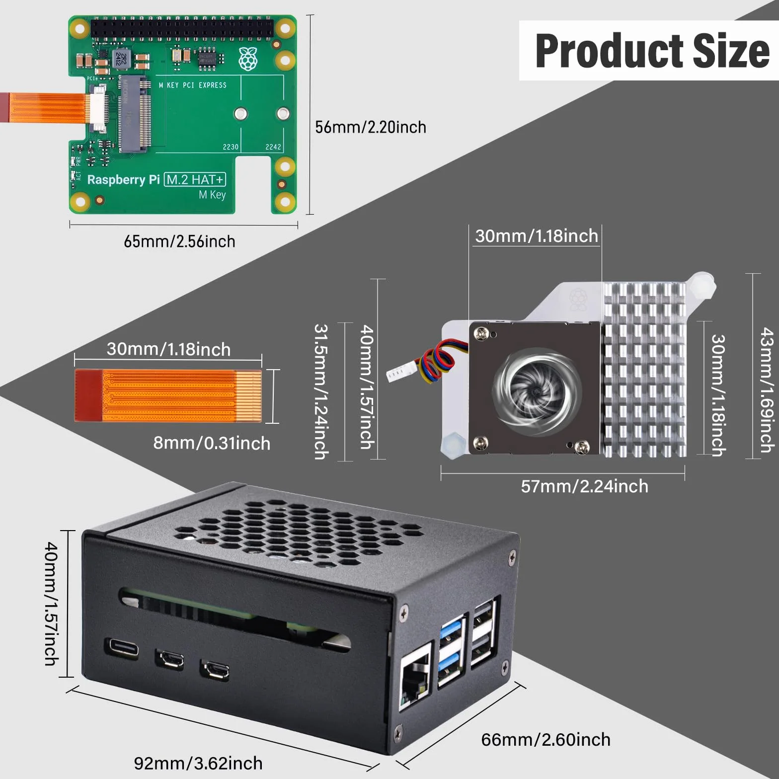 GeeekPi Metal Case for Raspberry Pi 5 with Official M.2 Hat+ and Active Cooler, Support M.2 SSD 2230/2242