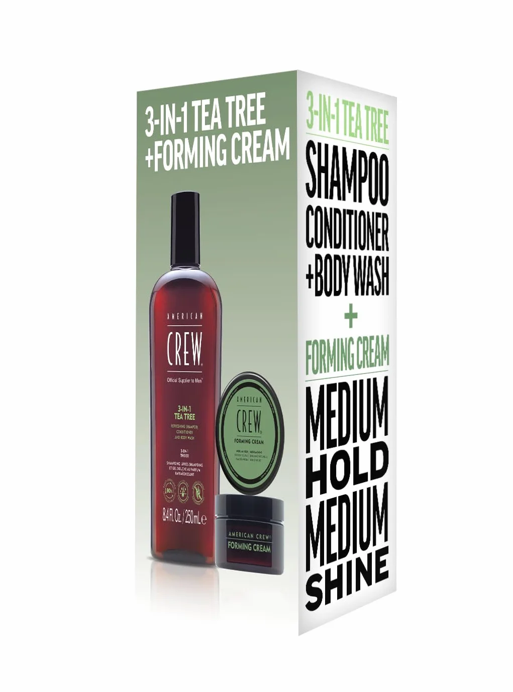 American Crew Holiday Duo Set: Shampoo 3-in-1 Tea Tree, Conditioner & Body Wash 250ml + Forming Cream 50g