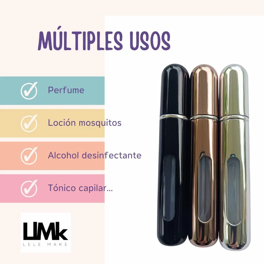 Atomizador Perfumes Recargable 3 PCS 8 ML Set Botes Colonia Viaje Porta Perfume Sin Fugas Negro Plata Cobre