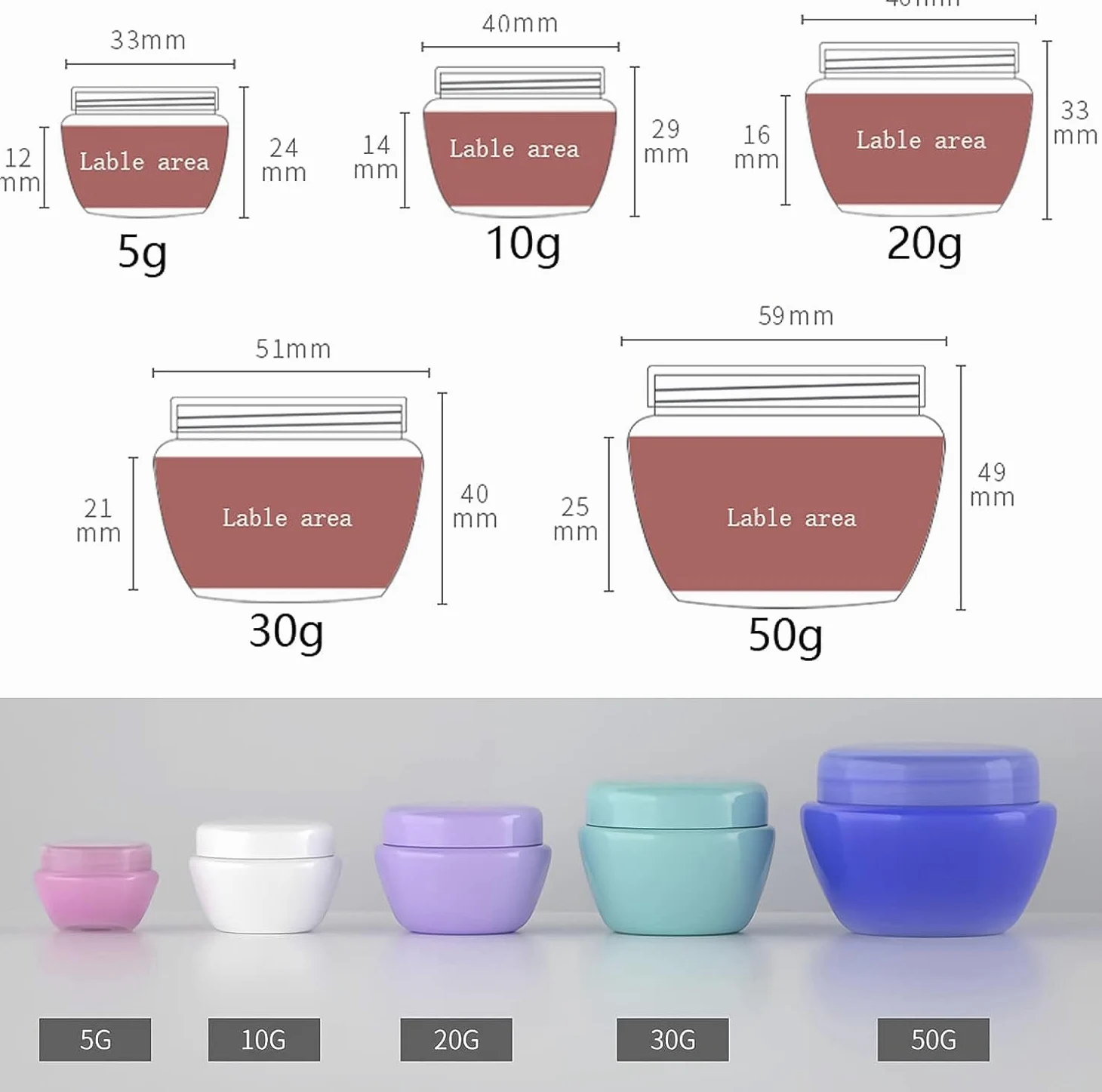 Paquete de 20, tarros plástico for crema, botes cosméticos(Blue,50ml)