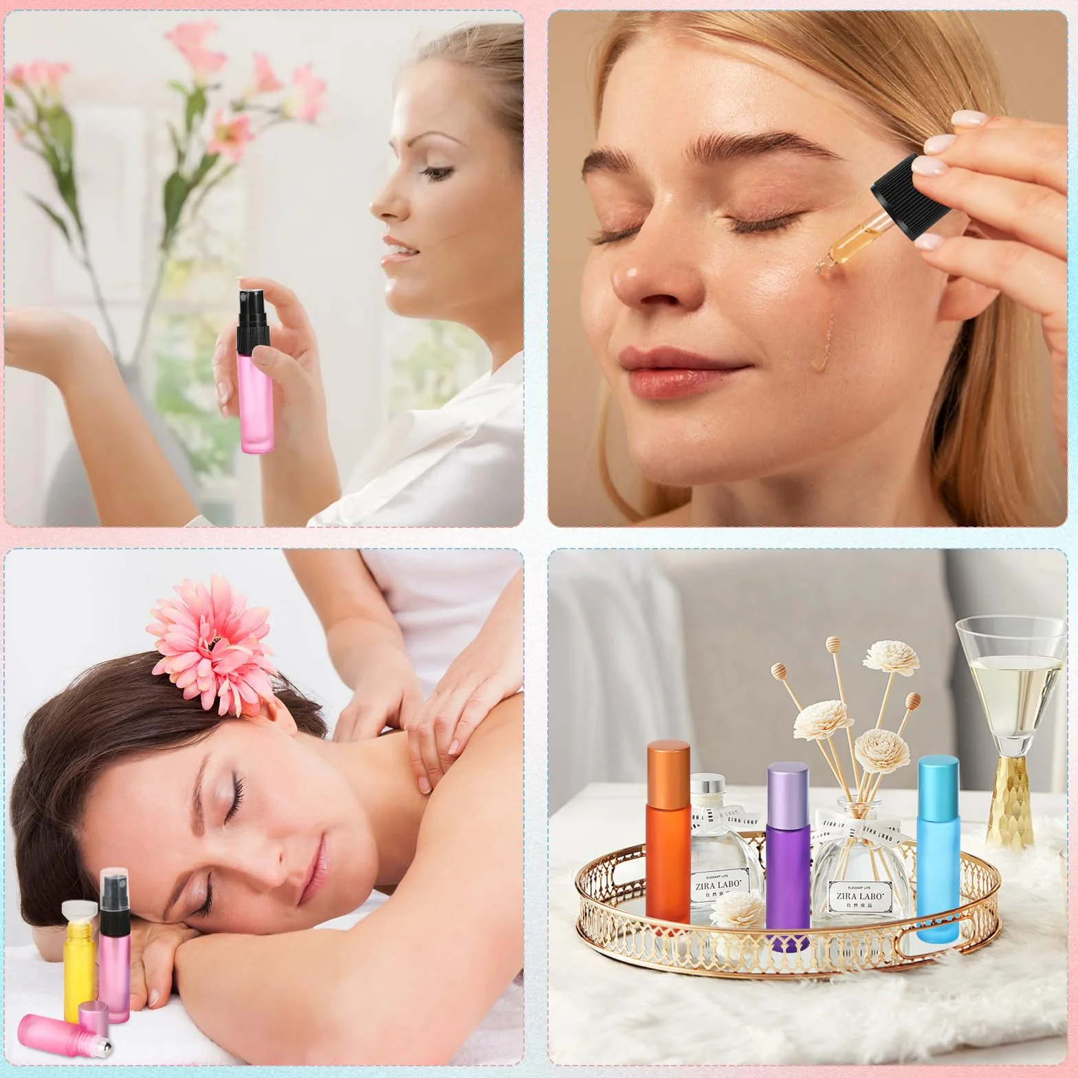 Zikenis 18 Piezas Botellas Roll On Cristal 10ml 5ml Aceite Esencial con Bola de Acero Inoxidable