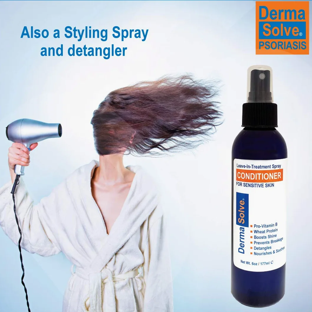 Dermasolve Psoriasis Leave-In-Treatment & Styling Spray Bálsamo para Dermatitis Seborreica, Piel Sensible, Desenredante, Desenredar, Calmante Anticaspa, Reparación del cuero cabelludo seco