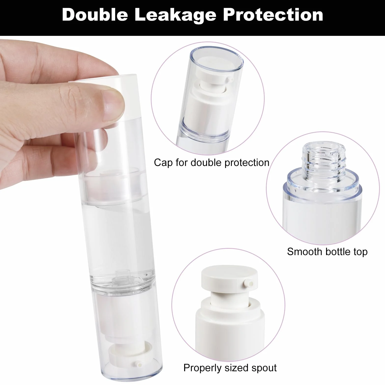 Botellas de Loción al Vacío 50ml, 6 Piezas, Bote Airless con Bomba, Reutilizable, con Espátula, Embudo, Pegatinas