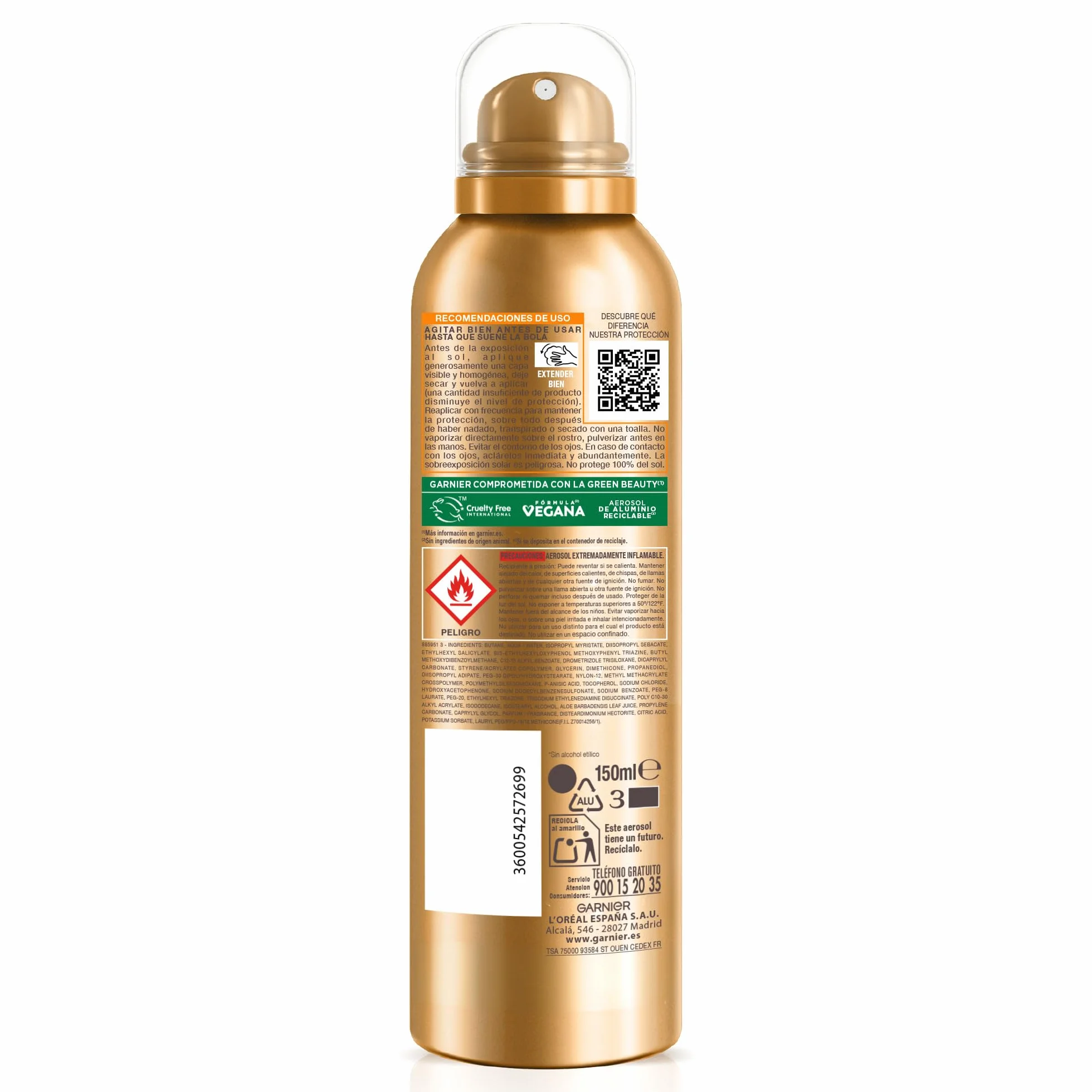 Garnier Delial Bruma Protectora Rostro Cuerpo SPF 50+ Vitamina E Aloe Vera 200 ml