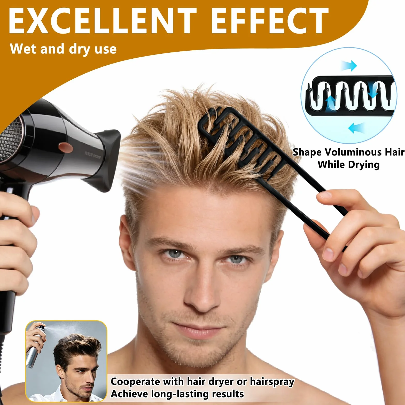 Sularpek Peine Texturizador Hombre, Peine pelo Rizado, Volumen Raíces Flequillo, Negro
