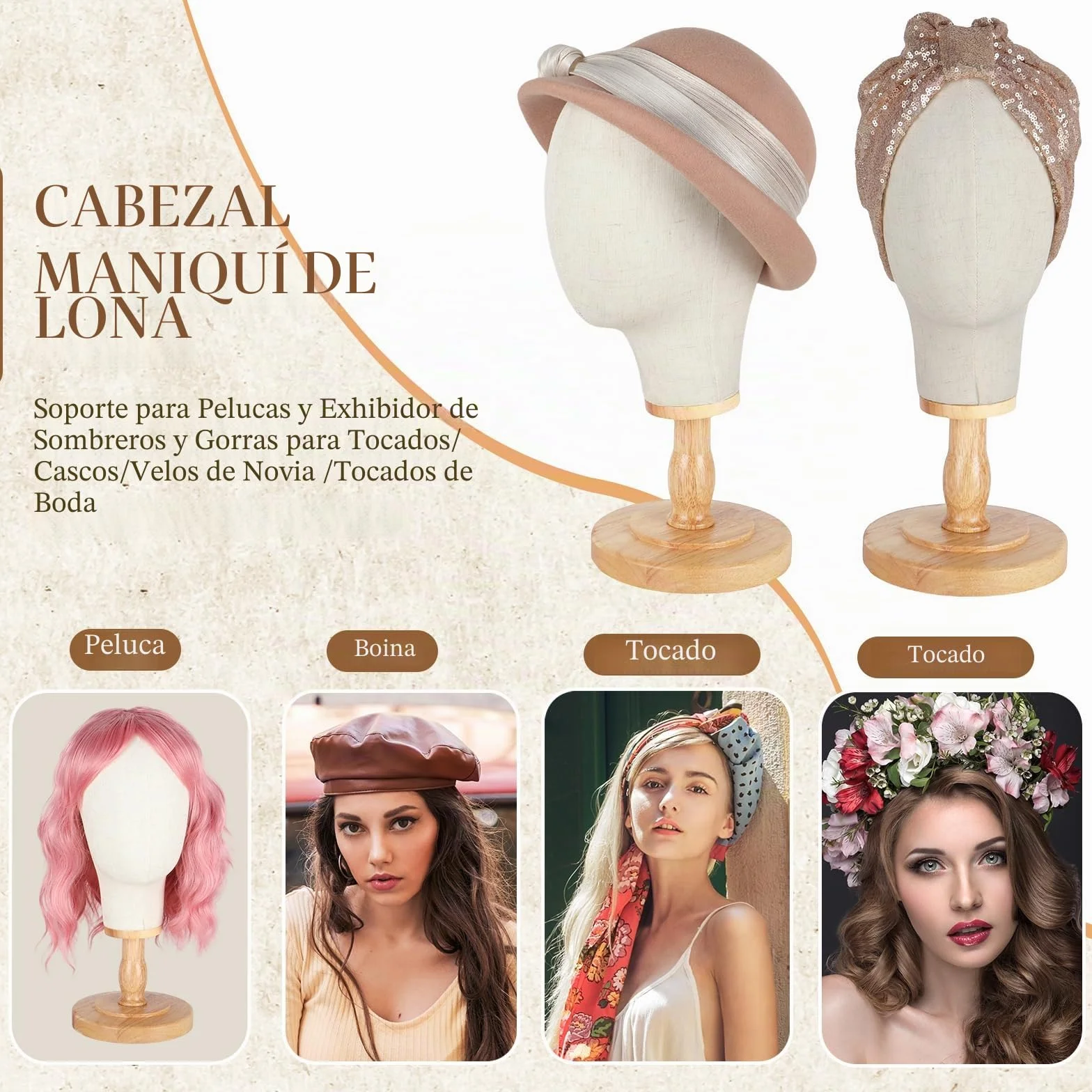 Cabeza de maniquí 21" 54 cm soporte para pelucas y gorras
