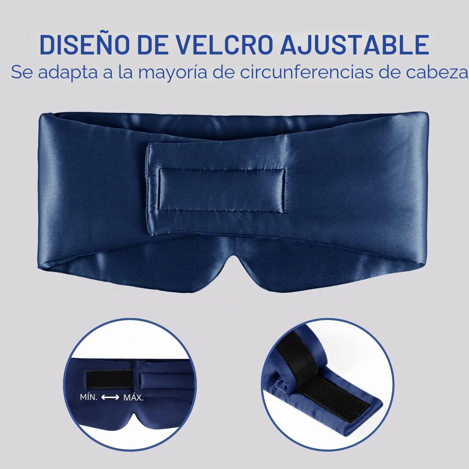 Antifaz para dormir 100% seda de morera con banda ajustable azul marino