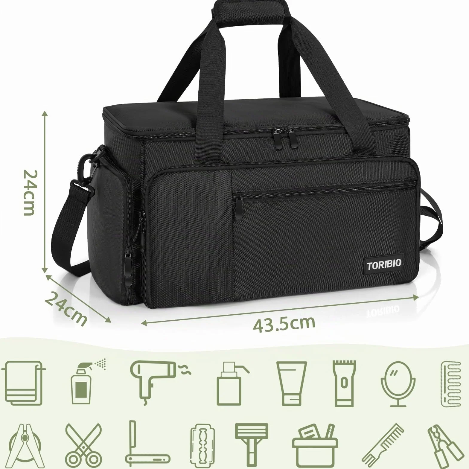 Bolsa de peluquería profesional, bolsa de almacenamiento portátil con múltiples bolsillos y compartimentos ajustables para accesorios de peluquería, adecuado para (BK)