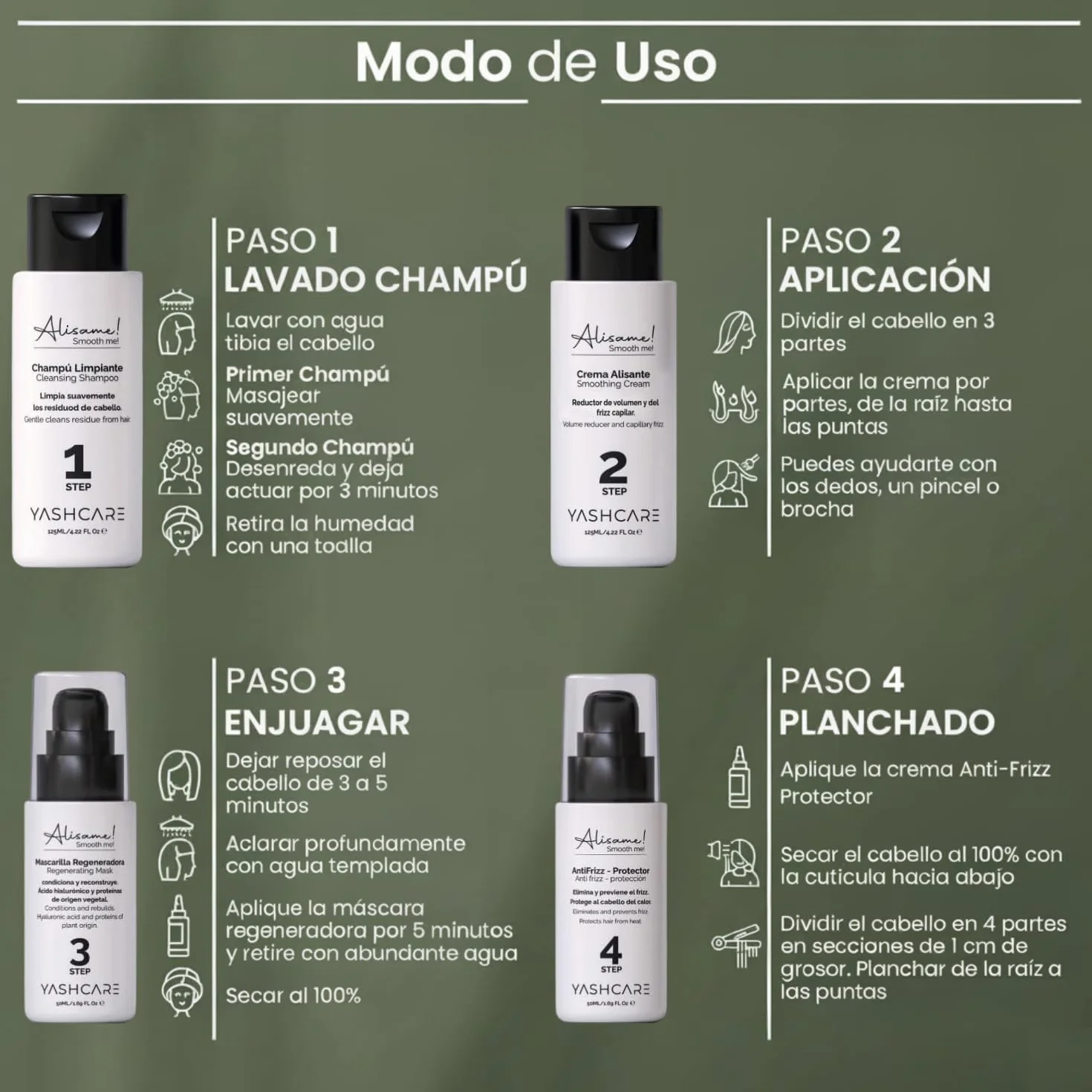 Kit Alisado Organico Vegano Profesional - Champú, Alisador, Mascarilla y Crema Anti Frizz