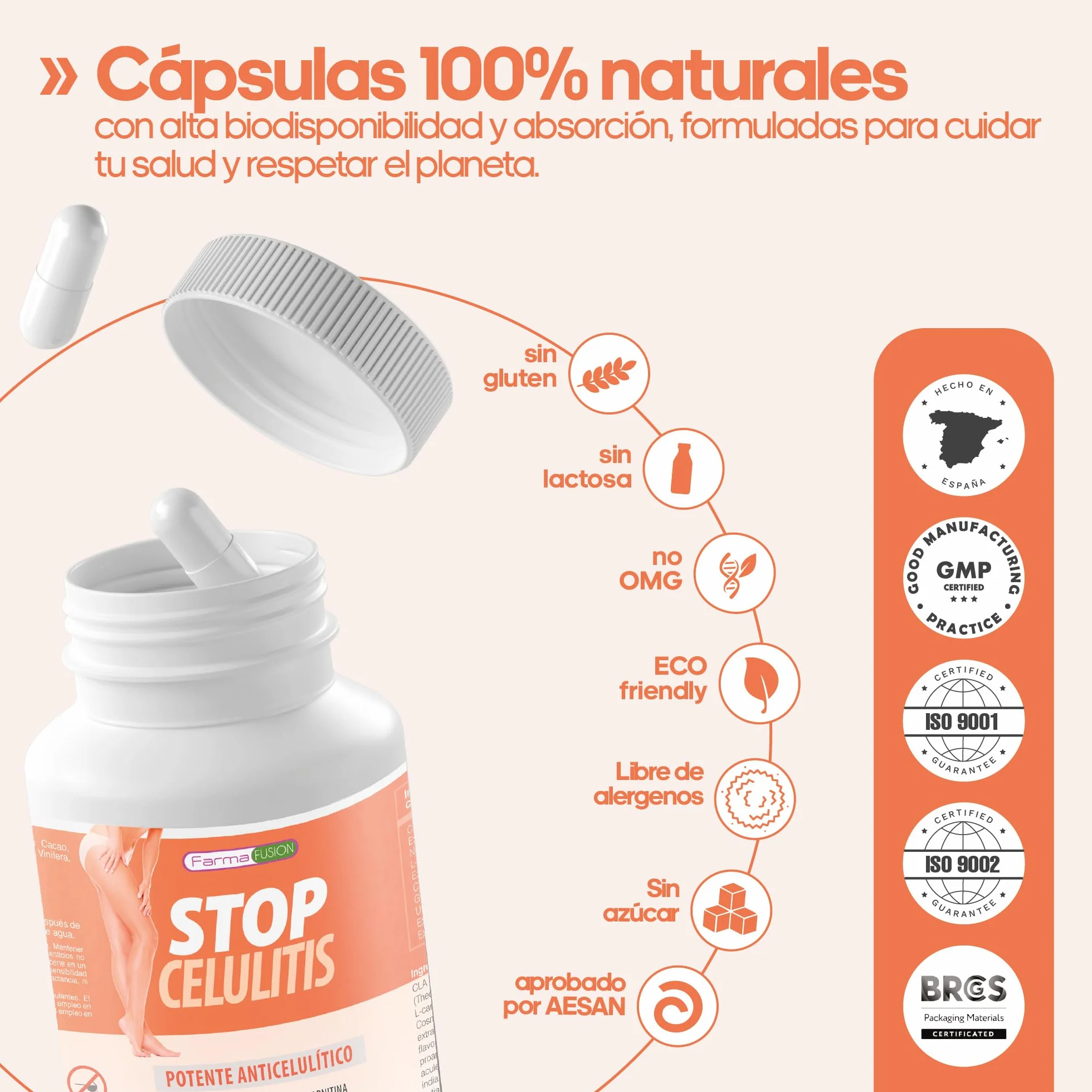 Cápsulas anticelulíticas CLA L-Carnitina Ginkgo Biloba 100U tonificantes reafirmantes