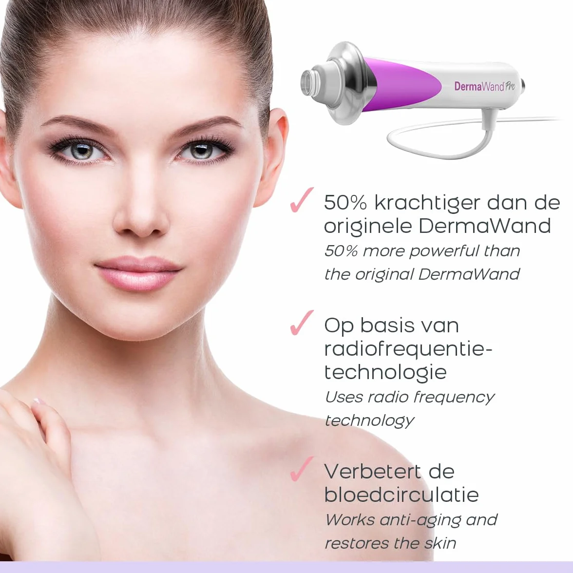 DermaWand Pro - Dispositivo Antienvejecimiento Alta Frecuencia, Reduce Arrugas y Líneas Finas, Reafirma y Revitaliza la Piel Facial, Tratamiento Seguro en Casa