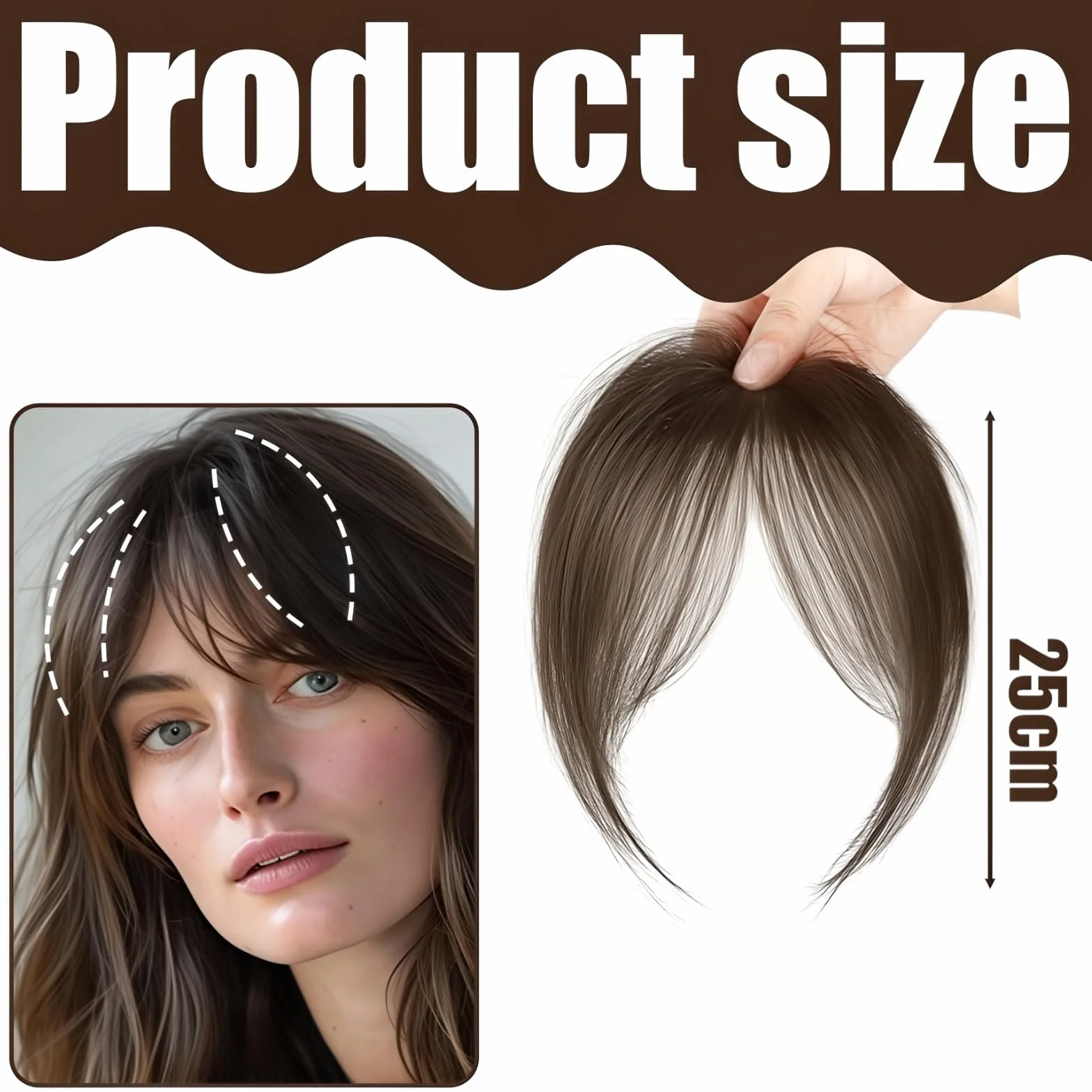 Flequillo Postizo Remy Cabello Natural con Clip, 2 Clips, Parte Central, 3D Plano con Patillas, Extensión de Cabello para Mujeres