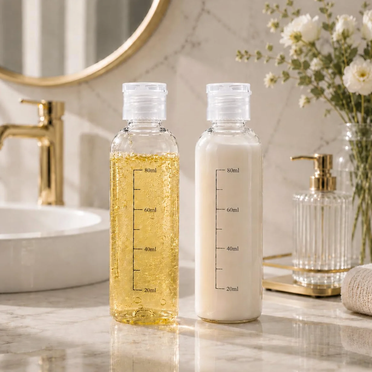 Botes Viaje Rellenables 100ml 5 PACK, Botellas de Viaje Avion Plastico, Botellas Transparentes para Gel Champú Loción