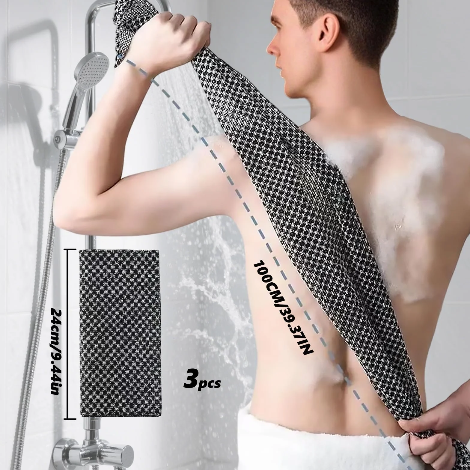 Toalla Exfoliante Corporal 3 Piezas para Espalda Limpieza Profunda y Masaje Piel Negro