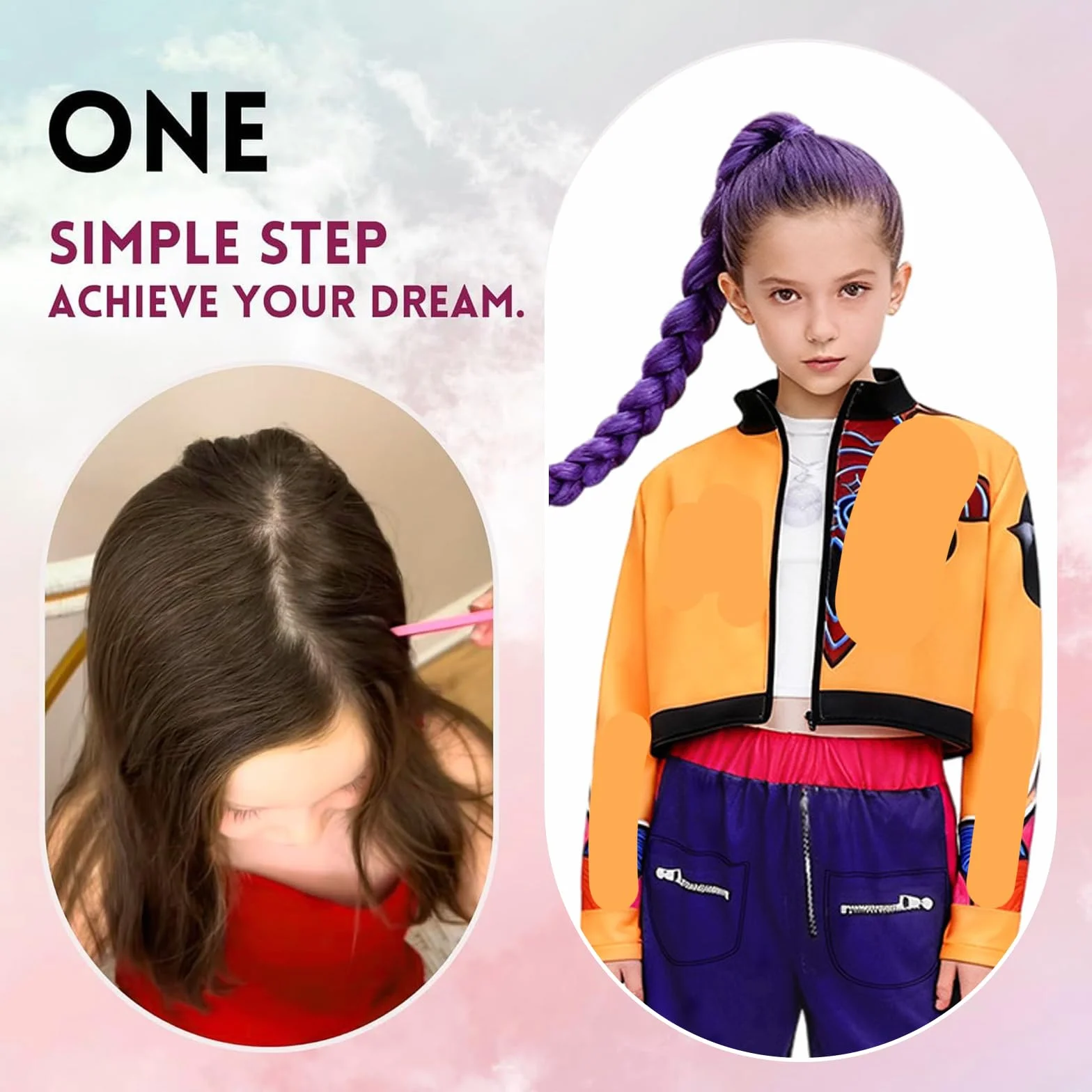 Peluca de Anime para Cosplay Niños Mujeres Trenzas Moradas Accesorio Realista Halloween