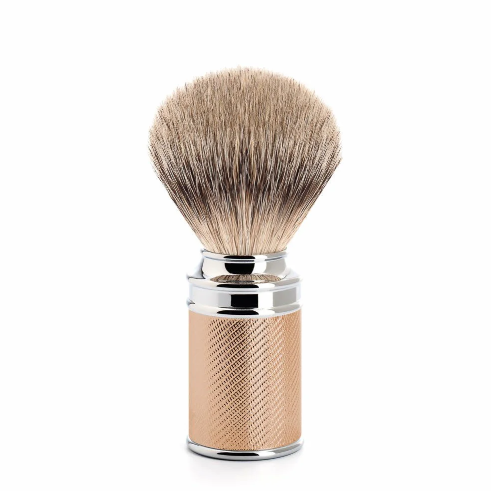 Mühle Punta Plateada Pelo De Tejón Afeitado Pincel con Oro Rosado y Cromado Barril Mango