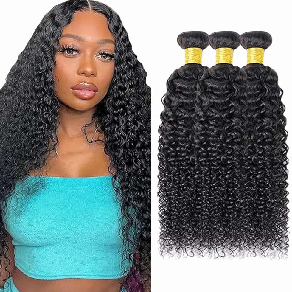 Peluca rizada rizada para mujer, extensiones de cabello humano brasileño sin procesar 1B natural negro cabello humano paquete con una cobertura mínima para mujeres de 40 a 46 45 cm