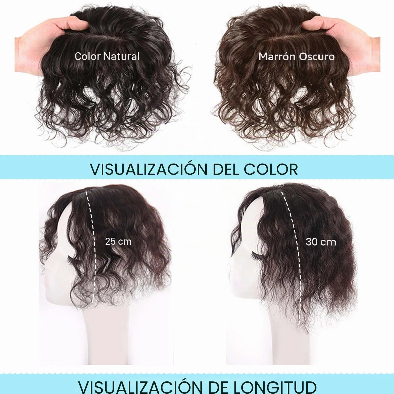Topper de cabello humano, 25 cm, base de seda, ondulado, para mujeres con cabello que se adelgaza, extensión de cabello con clip con cuero cabelludo realista, 7 x 10 cm, cobertura pequeña de
