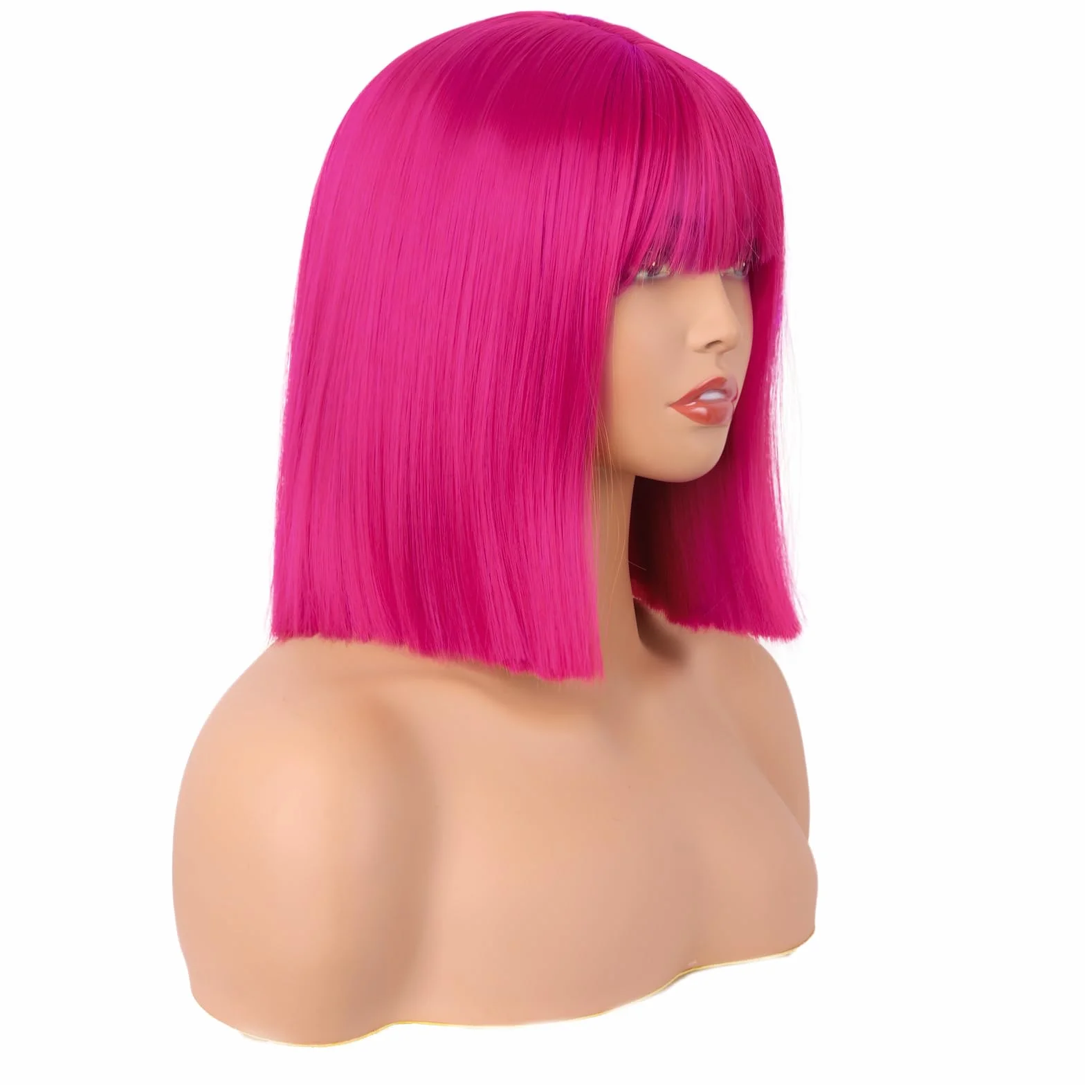 MapofBeauty 30 cm Lacio Bob Peluca Flat Flequillo Corto Colorido Sintética Cabello Cosplay Fiesta Rosa Caliente