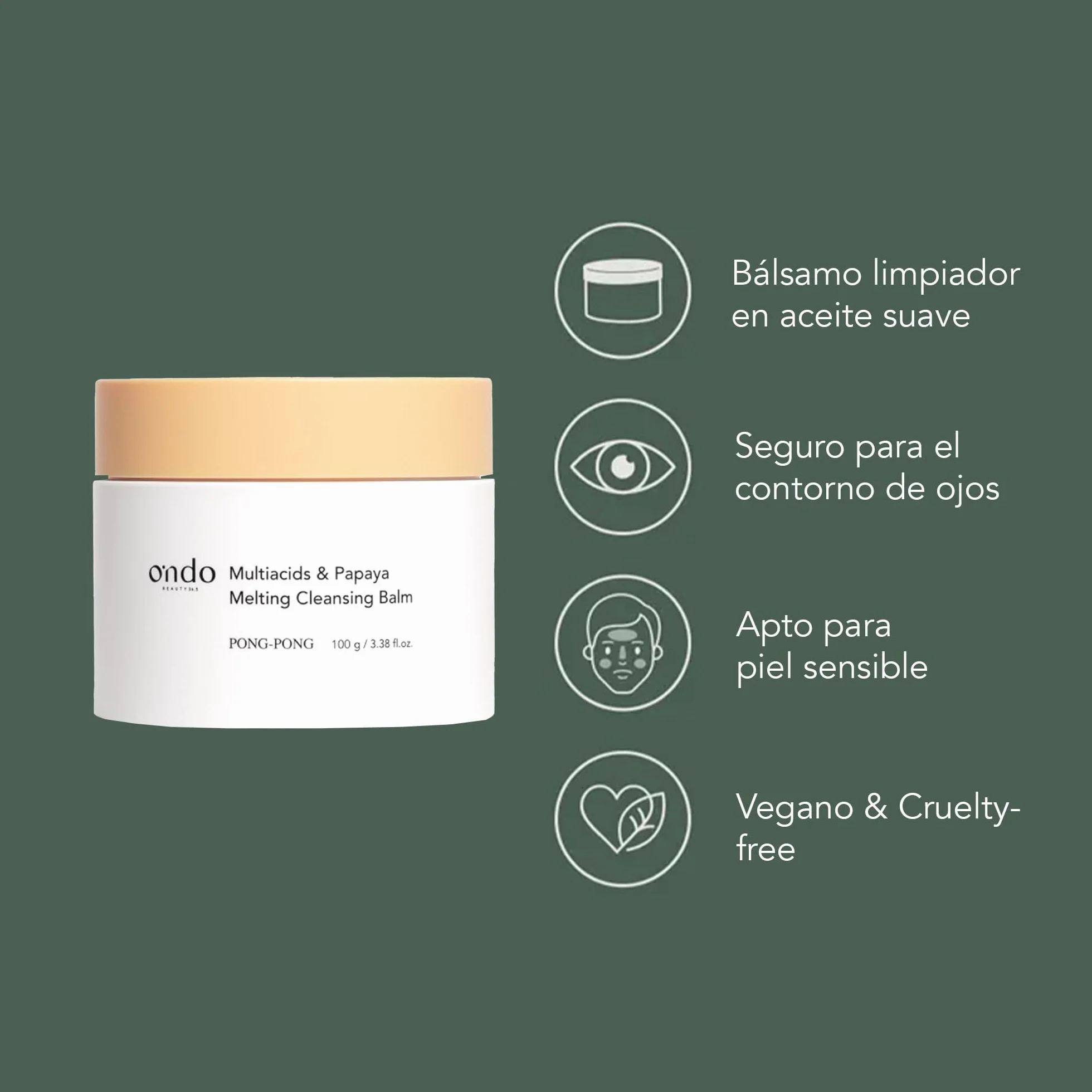 Ondo Beauty 36.5 Multiacids & Papaya Melting Balm – Bálsamo Limpiador con Papaya y Ácidos Suaves, Desmaquillante Facial y Exfoliante Hidratante | Cosmética Vegana Coreana | 100 ml