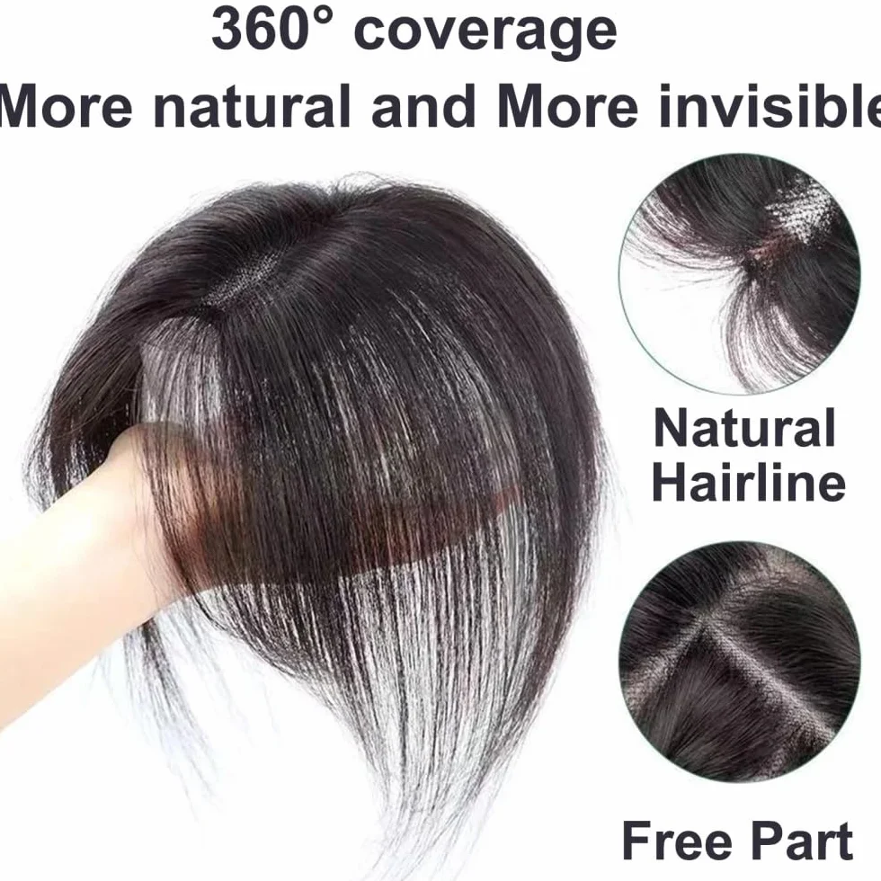 Topper para cabello humano 8x11 cm Base de encaje suizo Posticci atado a mano transpirable ajustable con raya para mujeres con cabello delgado Extensiones de pelo (marrón oscuro)