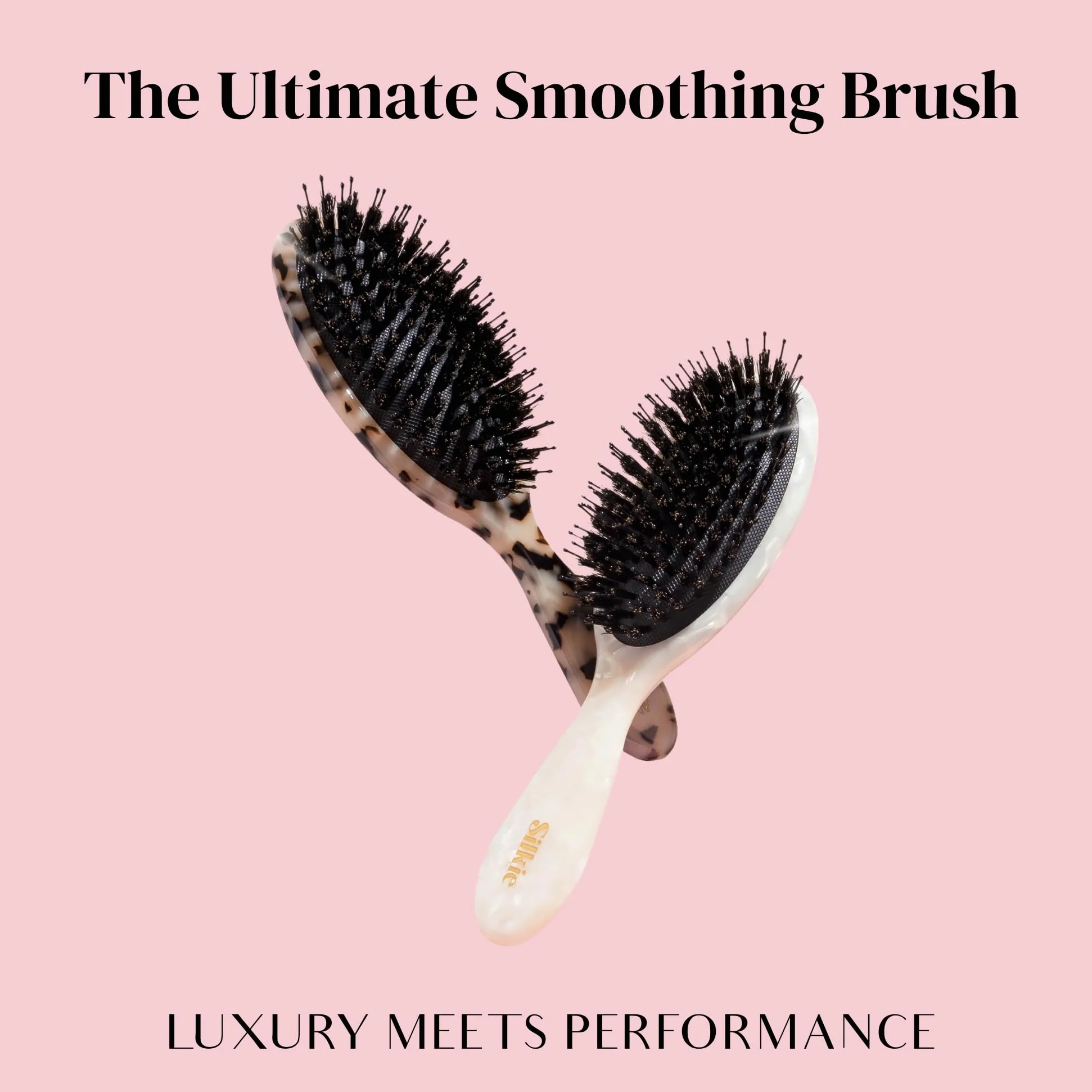 Silkie Ultimate Smoothing - Cepillo de acetato con cerdas de jabalí para desenredar, alisar y pulir contra el encrespamiento para extensiones y pelucas de pelo fino, rizado, liso y grueso