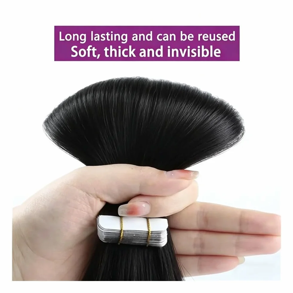 Extensiones de cabello humano con cinta adhesiva de 40 a 66 cm, extensiones de cabello humano invisible, 20 unidades/50 g, fácil de instalar y quitar (marrón claro, 45,5 cm)