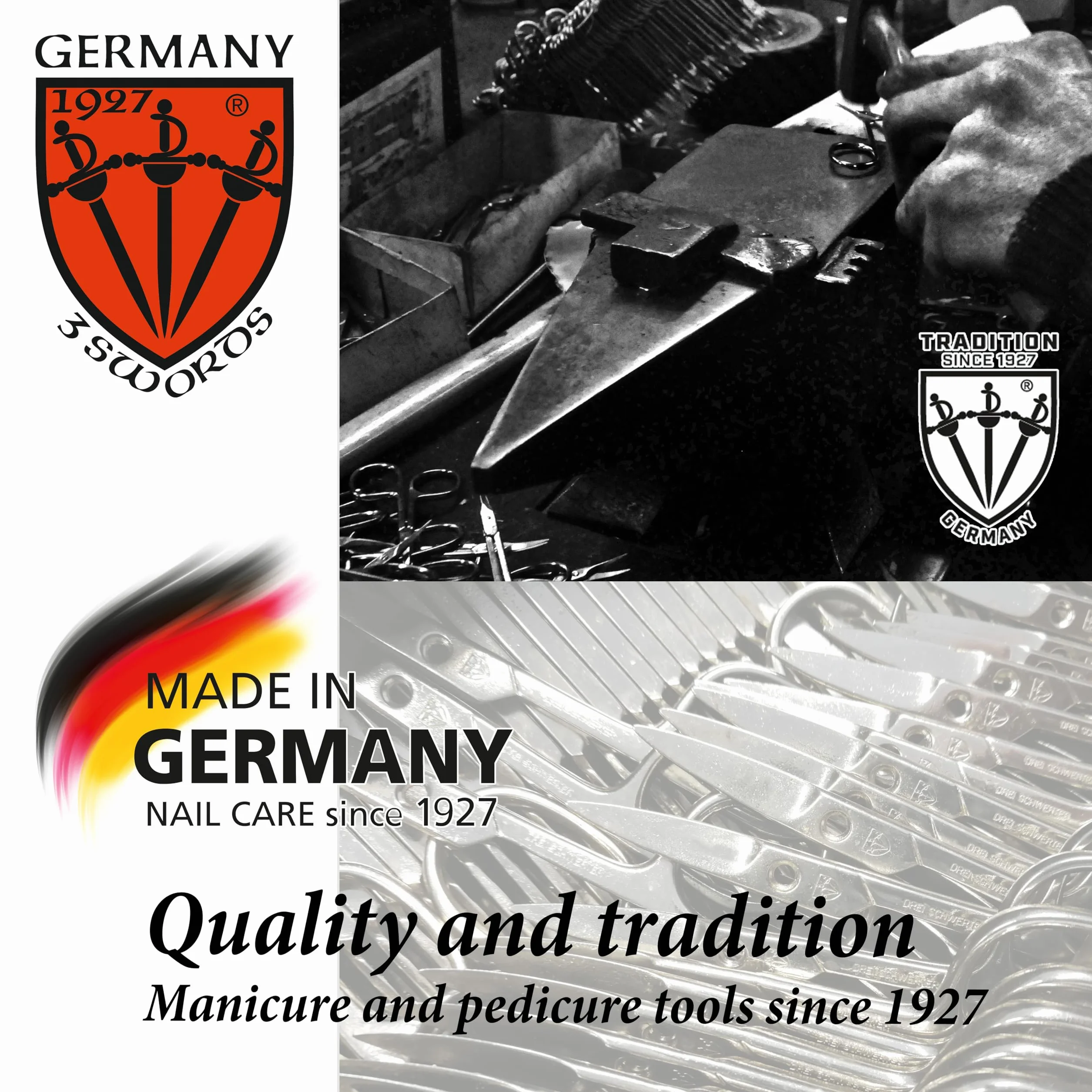 3 Swords Germany Tijeras rectas para cutículas de acero inoxidable inox (1 unidad) con estuche para manicura y pedicura - Cuidado de uñas por 3 Swords - Fabricado en Alemania