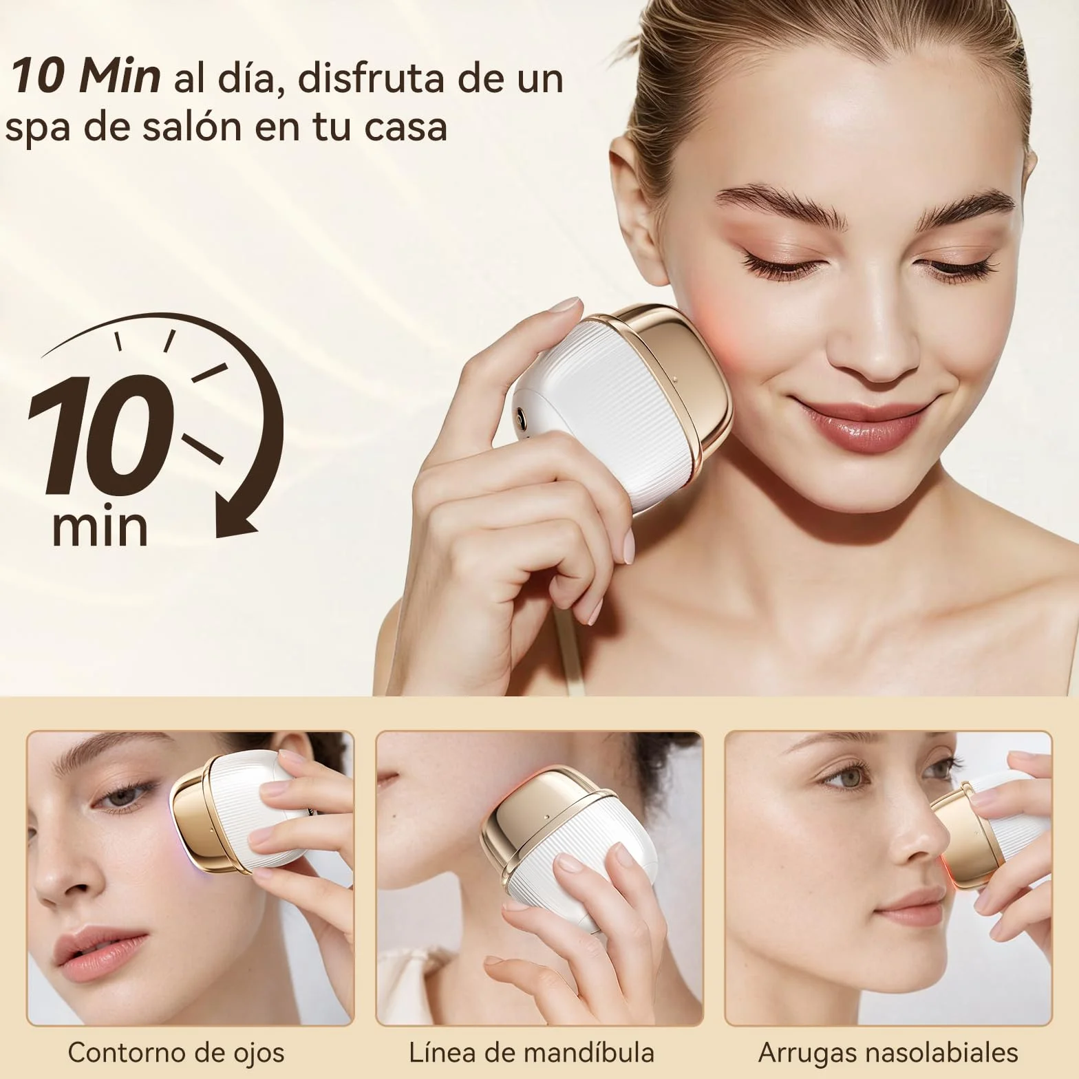 ANLAN Mini Radiofrecuencia Facial 24 Oro RF 3 Modos 3 LED 42-50°C EMS Masajeador Antiarrugas IPX6