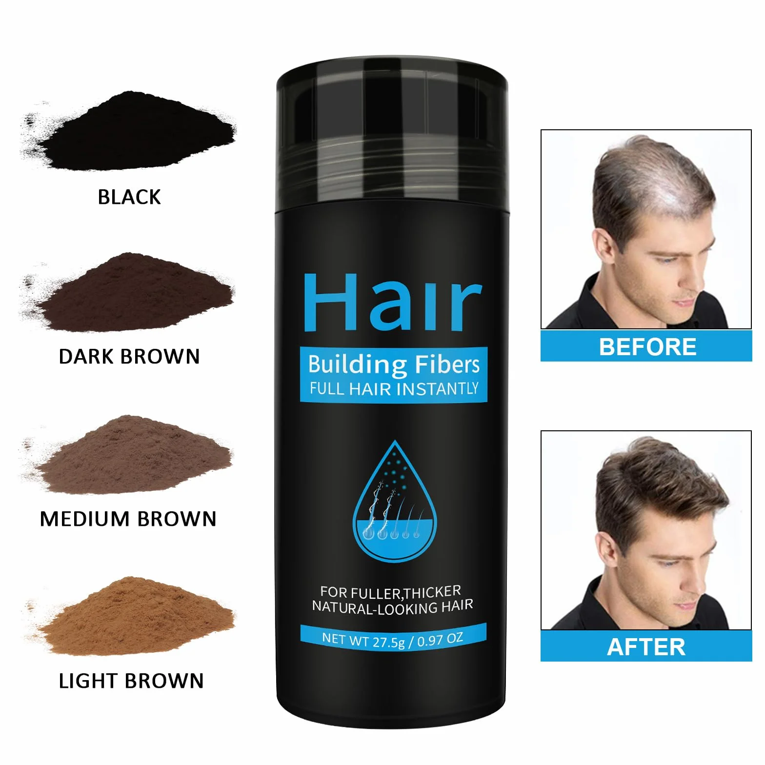 Fibras Capilares Spray en Polvo Negro 27.5 g para Pérdida de Cabello
