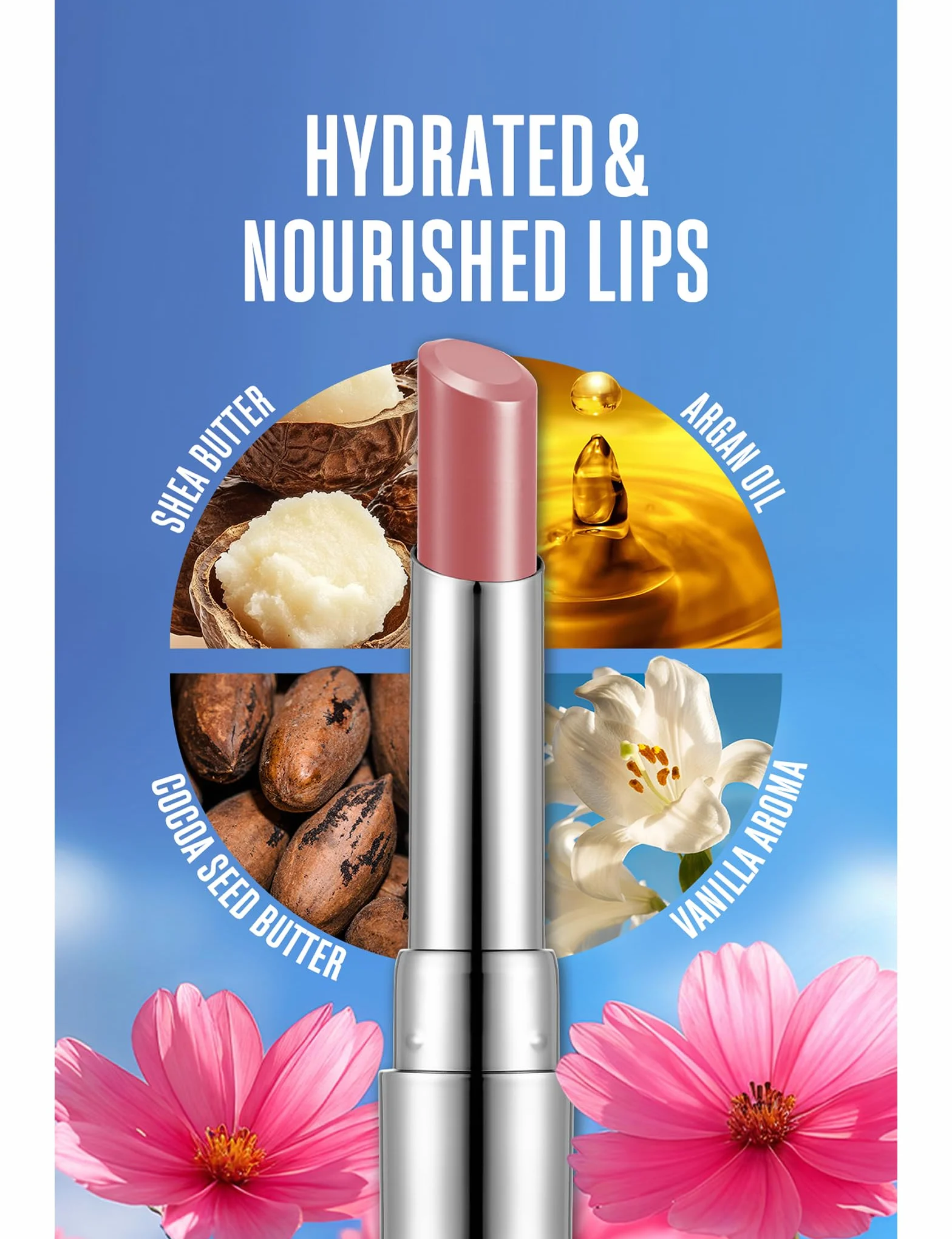 Flormar Sheer Up Lipstick Hidratante Larga Duración Color Natural Brillo Ligero 002 So You