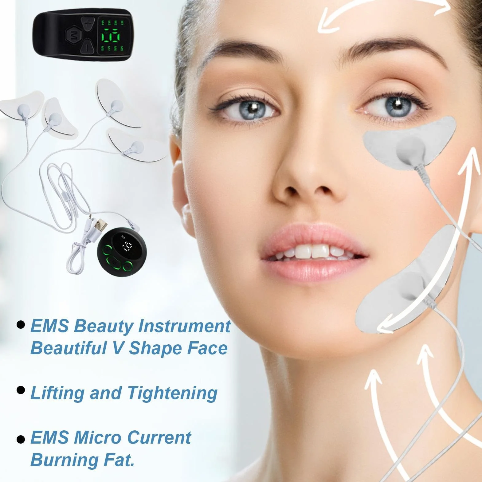 Fenytay Masajeador Facial EMS, Estimulador Muscular Facial bajo Ruido para Adelgazar la Cara