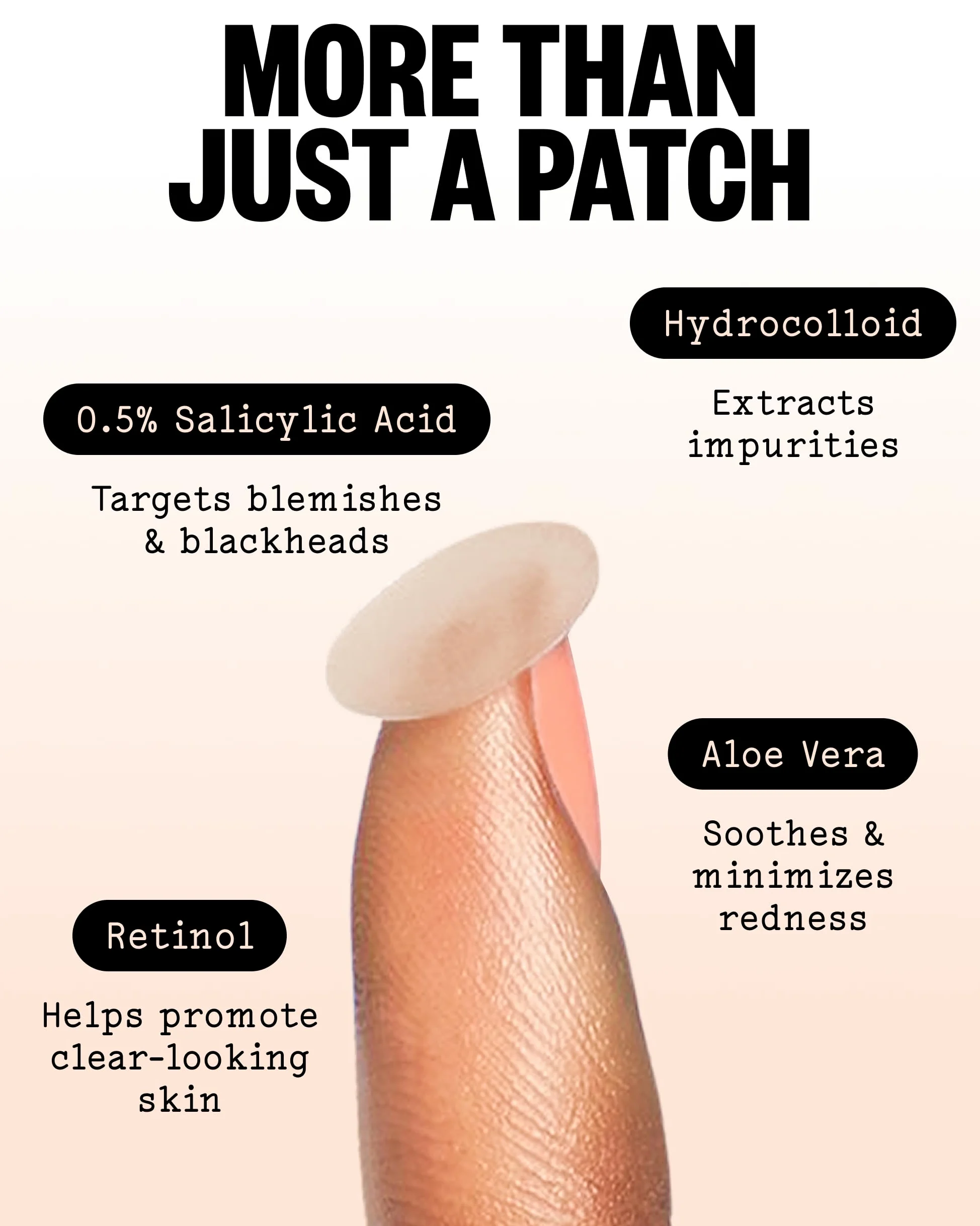 PEACE OUT Parches hidrocoloides para curar el acné, tratamiento de manchas de acné con ácido salicílico, retinol y aloe vera para imperfecciones y brotes (40 unidades)
