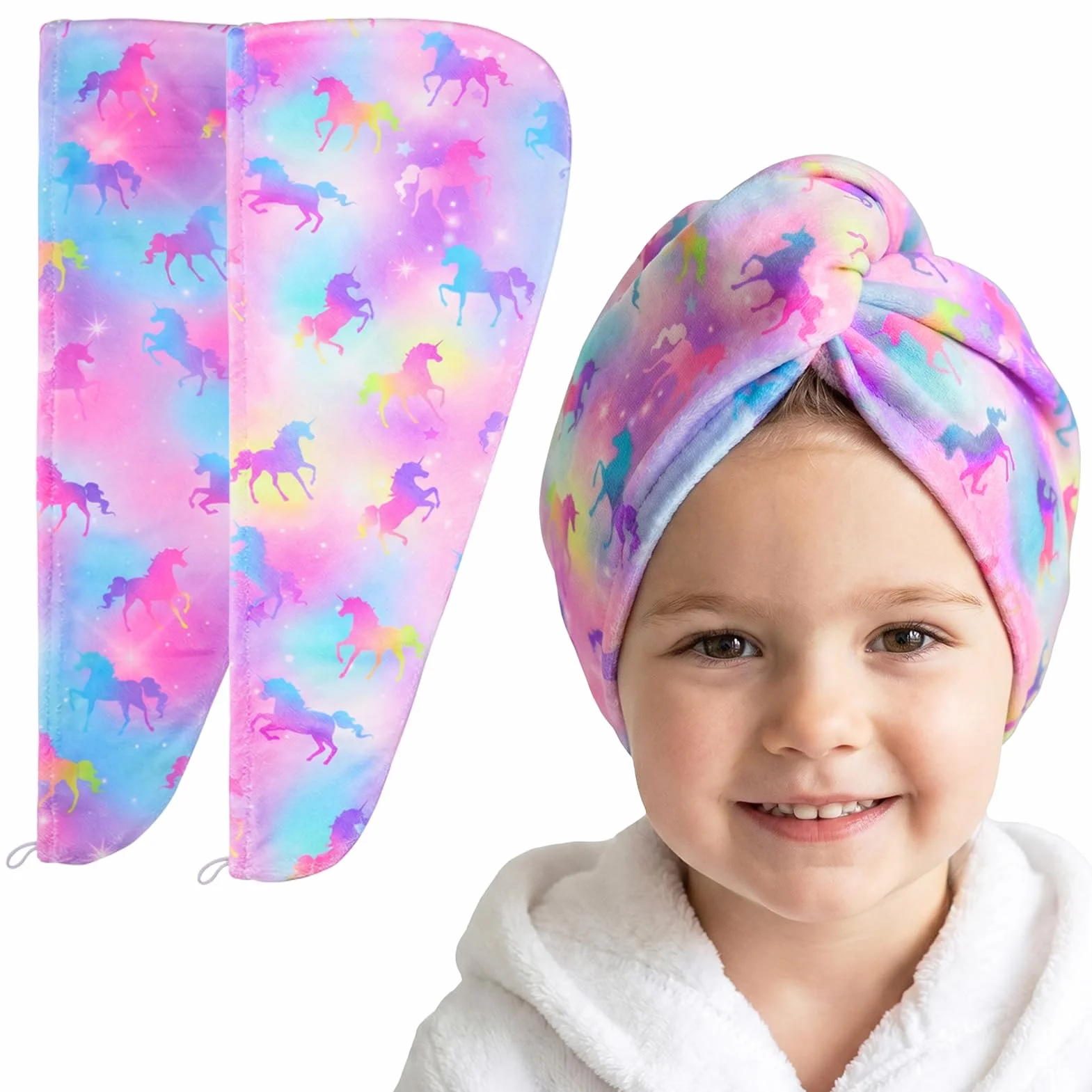 Toallas para el Cabello de Microfibra, 2 Piezas, Súper Absorbente, Turbante de Secado Rápido con Botón