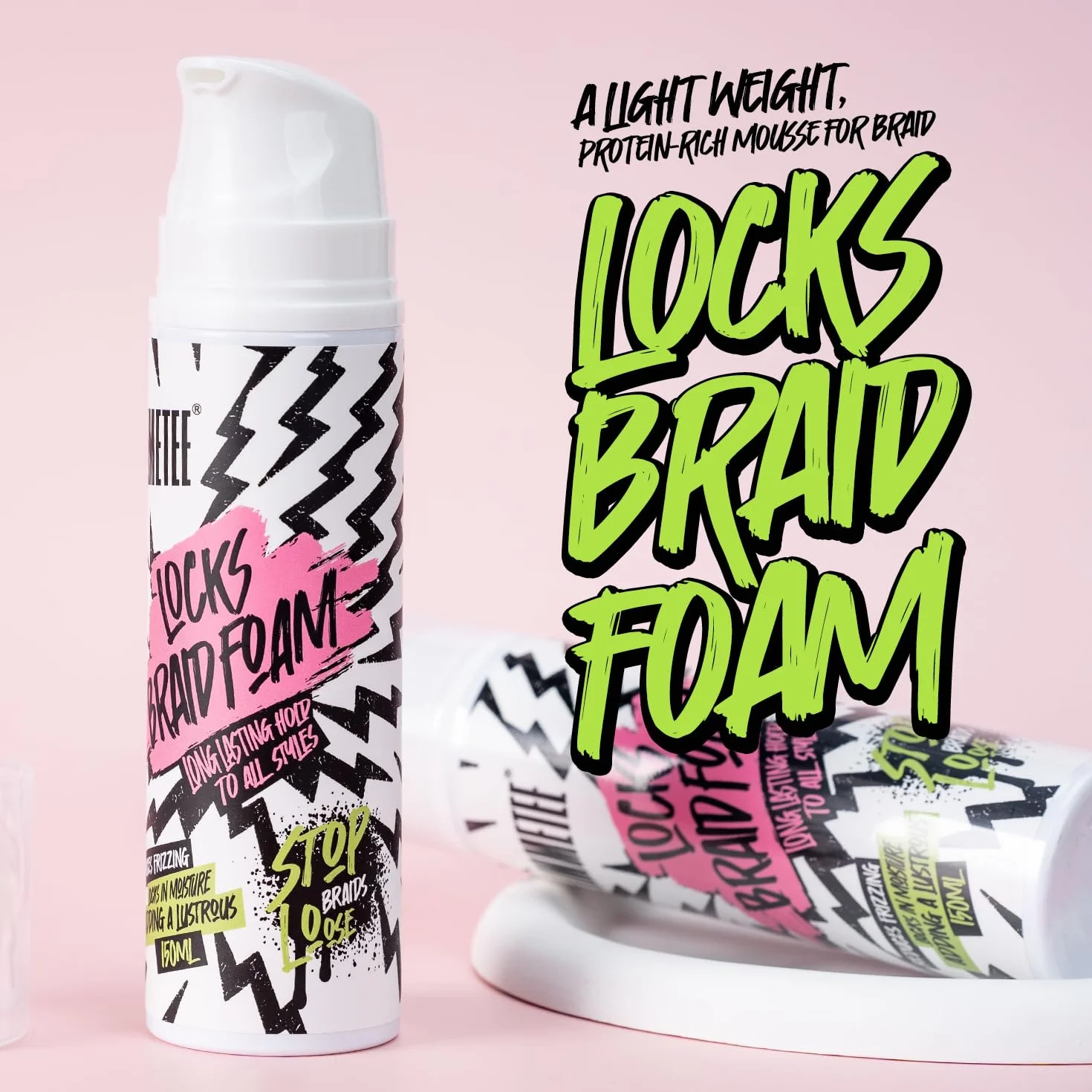 immetee Lock Braid Mousse Fijación Máxima Antifrizz Hidratante para Trenzas Rastas Twists 150ml