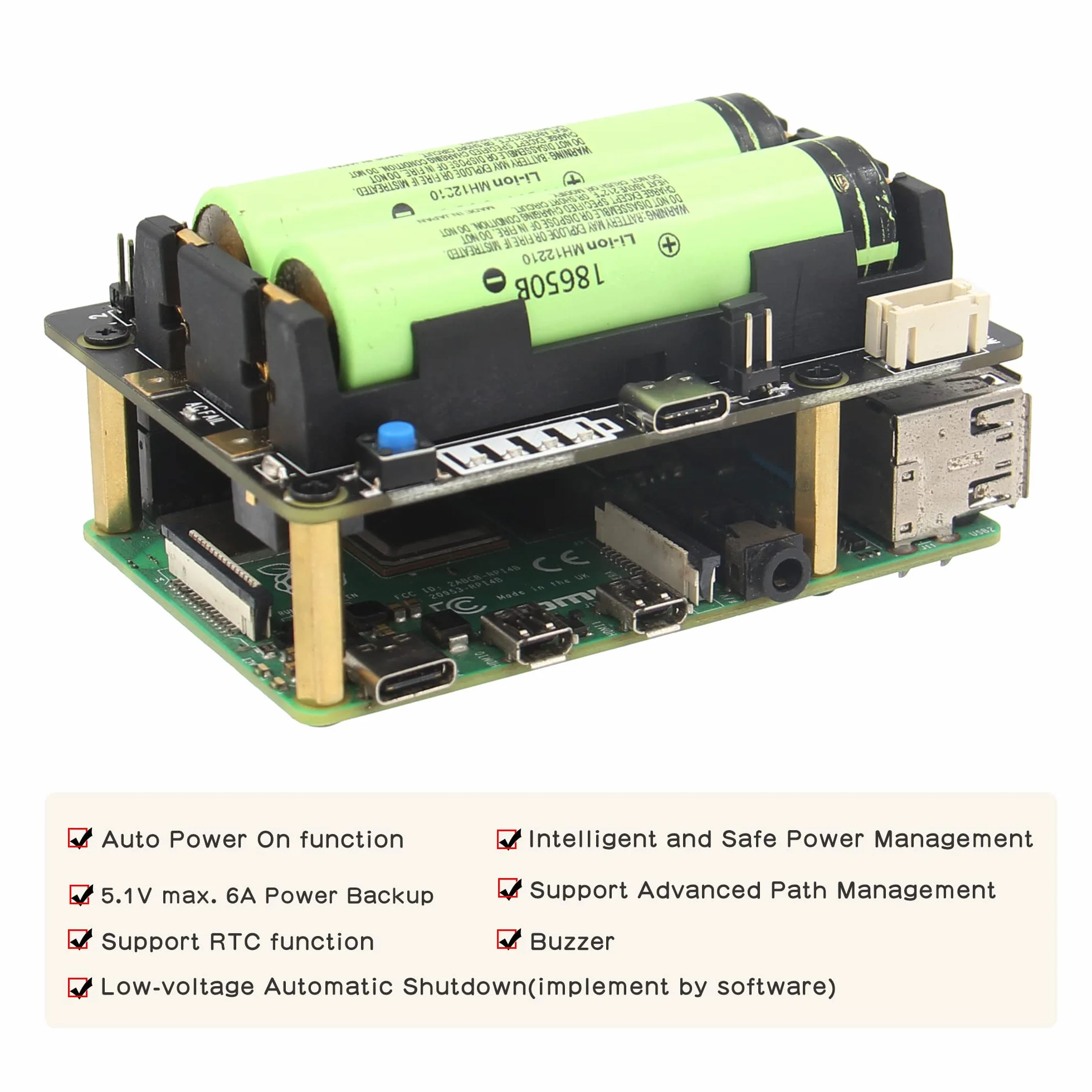 Geekworm X728 V2.5 18650 UPS for Raspberry Pi 4 8GB 4GB 2GB 3B+ 3B 2B