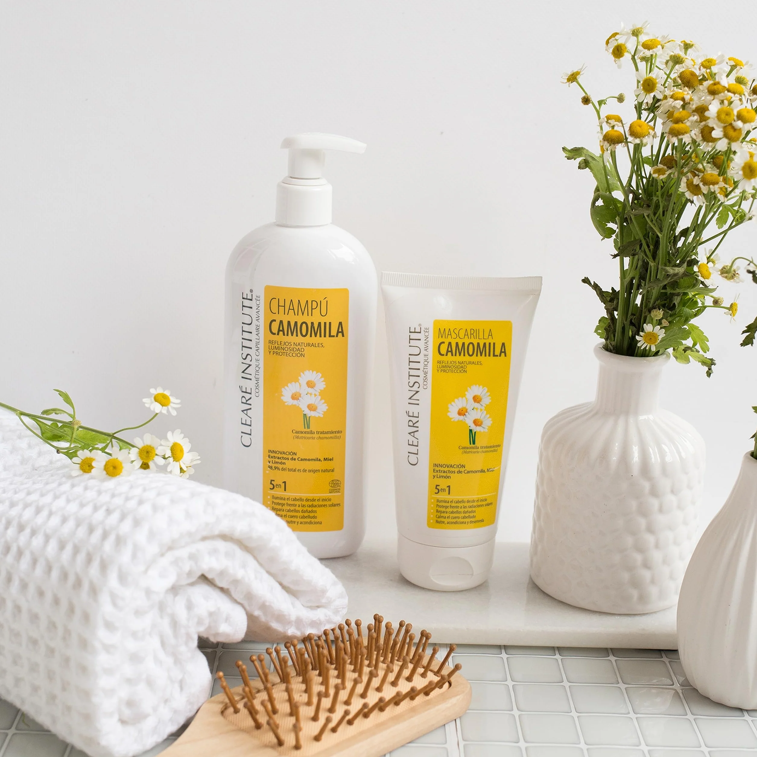 Mascarilla Camomila Natural 150 ml Sin Sulfatos SLS SLES Parabenos Siliconas Nutre Aclara Pelo Rubio Castaño 97% Ingredientes Naturales