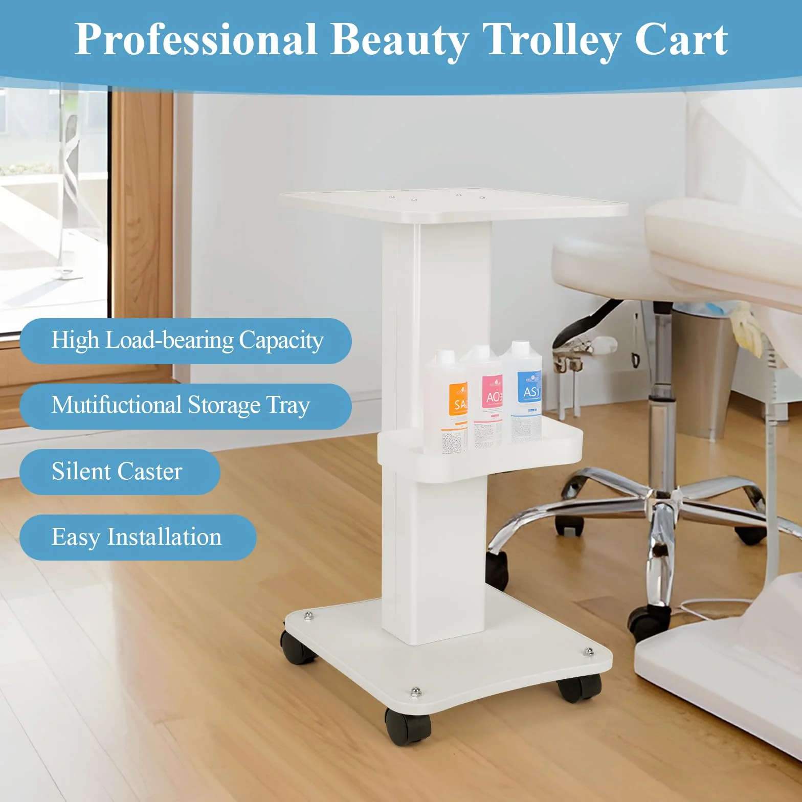 Carro de cosméticos con ruedas ABS 67x34x37.5 cm portátil Beauty Salon Trolley