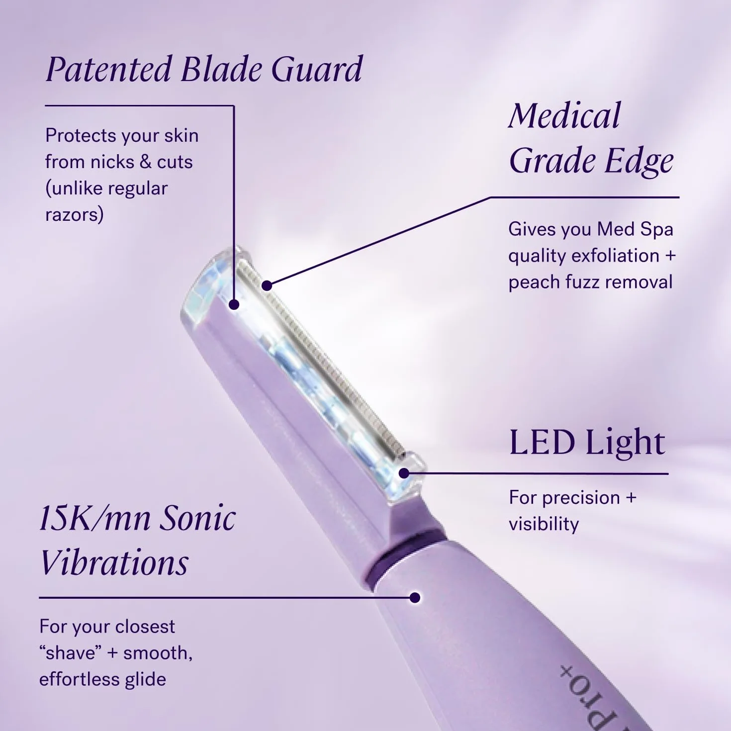 Michael Todd Beauty Sonicsmooth Pro+ Dermaplane - Maquinilla de afeitar para mujer con sistema de dermaplaning de corte de cejas y cara con luz LED, removedor de pelusas de melocotón, 16 cuchillas de
