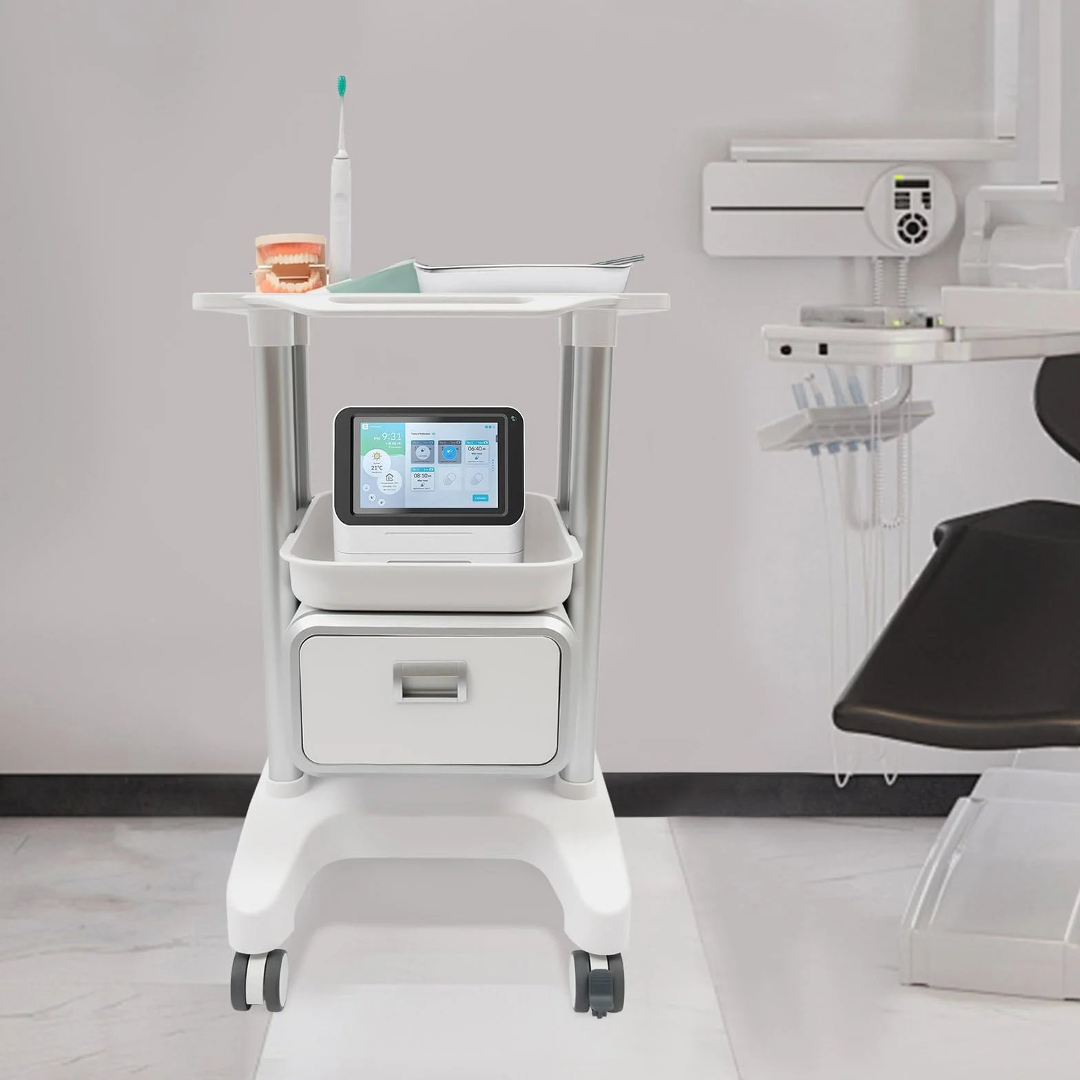 Carro médico con 1 cajón, carrito de laboratorio, 100 kg, carrito de peluquería, carrito de belleza, carrito médico, para laboratorio, clínica, hospital, salo
