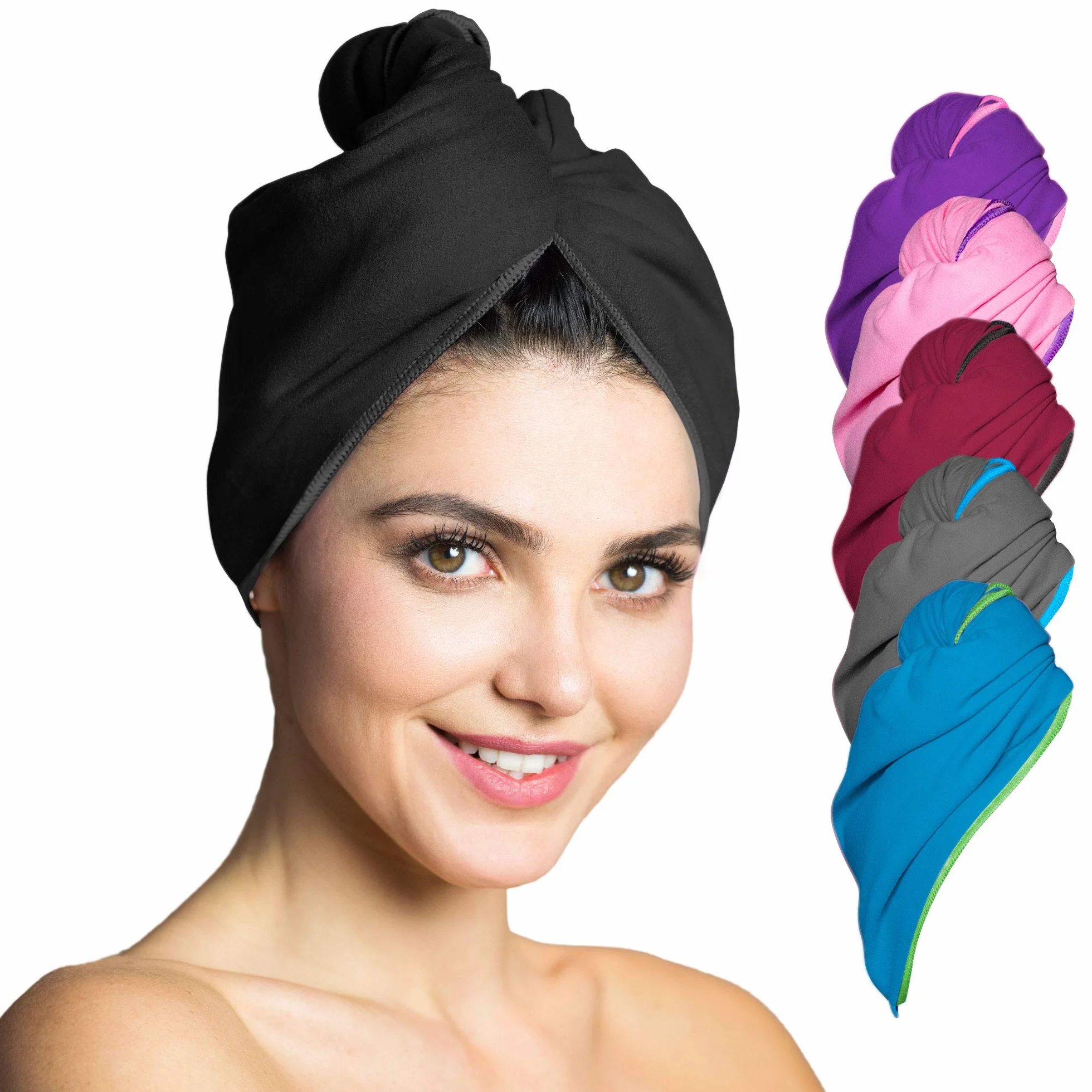 Toalla Turbante de Microfibra para Secado Rápido del Cabello, Ultra Absorbente, con Botón, 1 Pieza, Negro