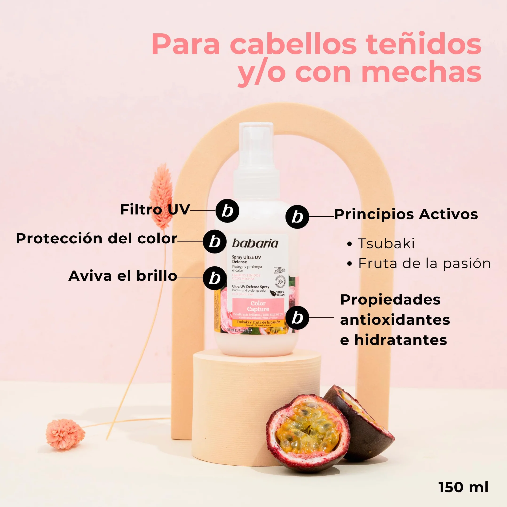 Babaria Spray Ultra UV Defense 150 ml Ochrona Koloru Tsubaki Fruta de la Pasión Włosy Farbowane