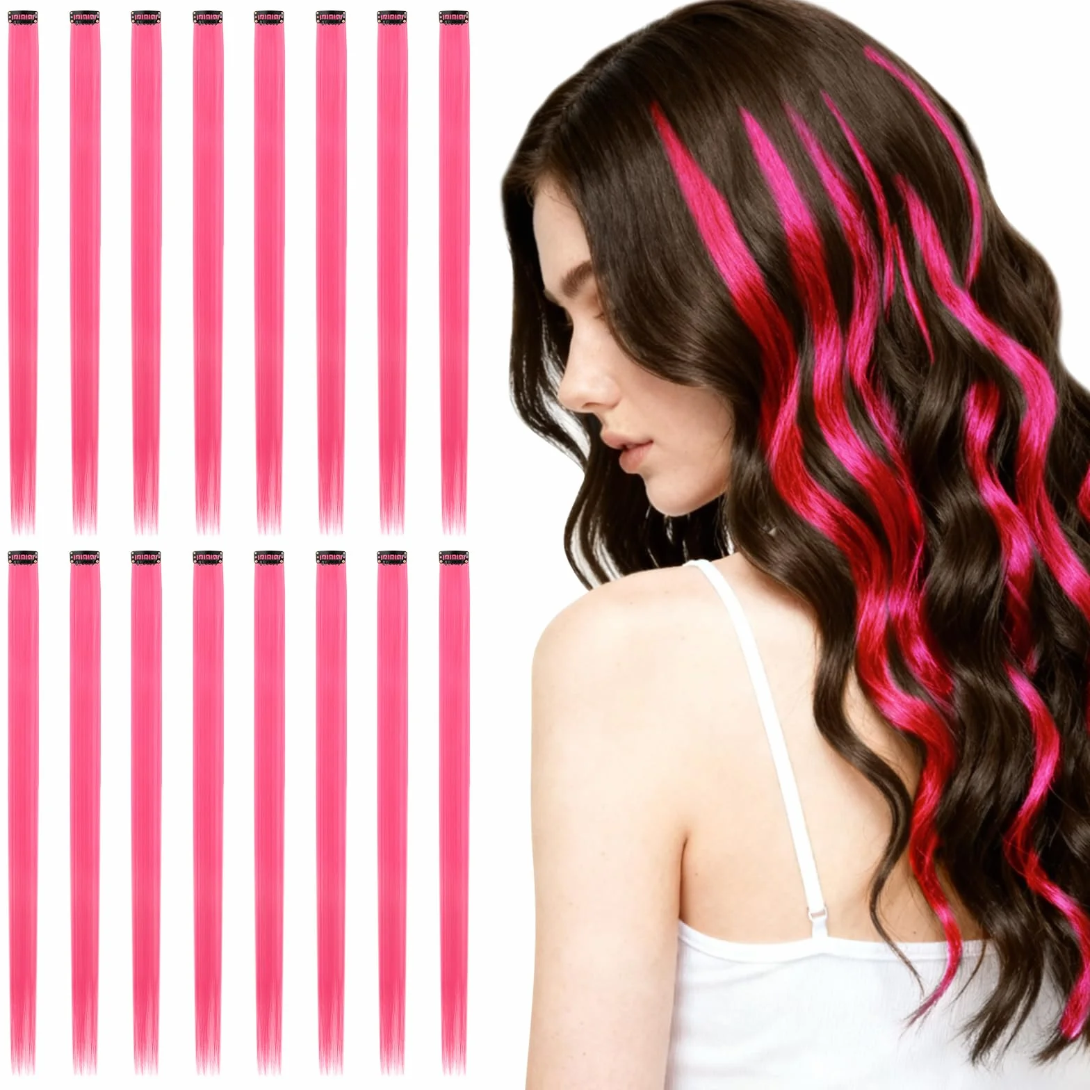 Extensiones de Clip de Pelo 55 cm 16 Piezas Reutilizables para Mujeres