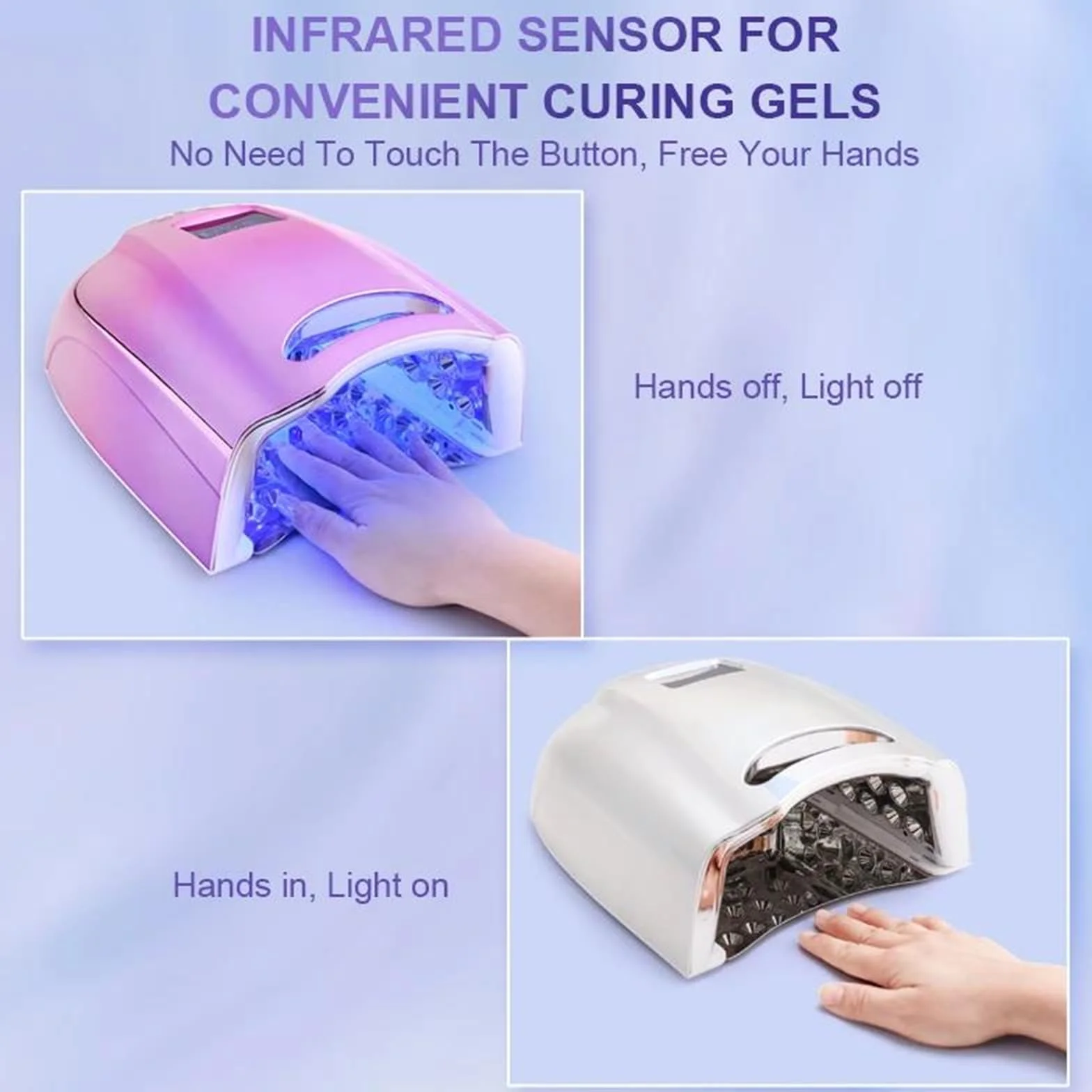 Lámpara de uñas curado de uñas de Gel Secado rápido con de uñas | 128 W, luz azul, sensor infrarrojo, portátil, temporizador, tecnología de doble fuente de luz de 365+405 nm, 45 LED